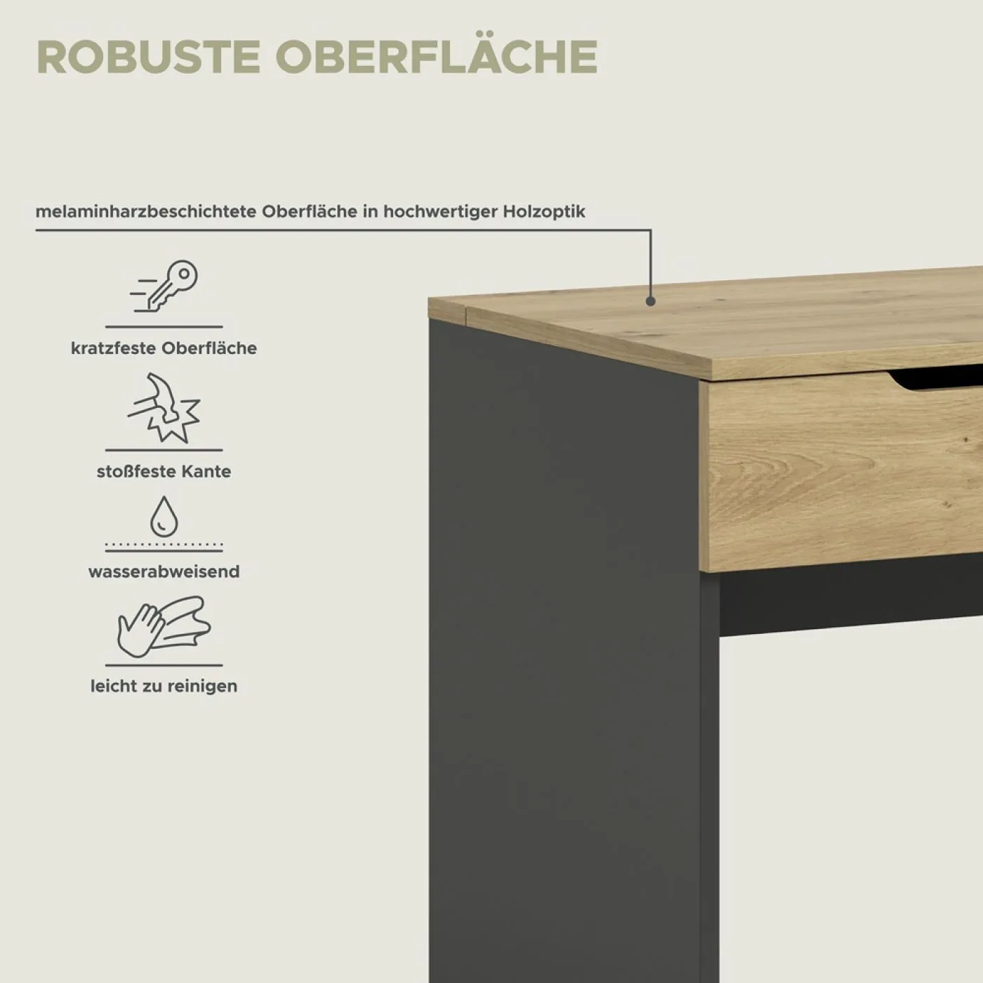 Schminktisch Canu mit Spiegel | grau / Artisan Eiche