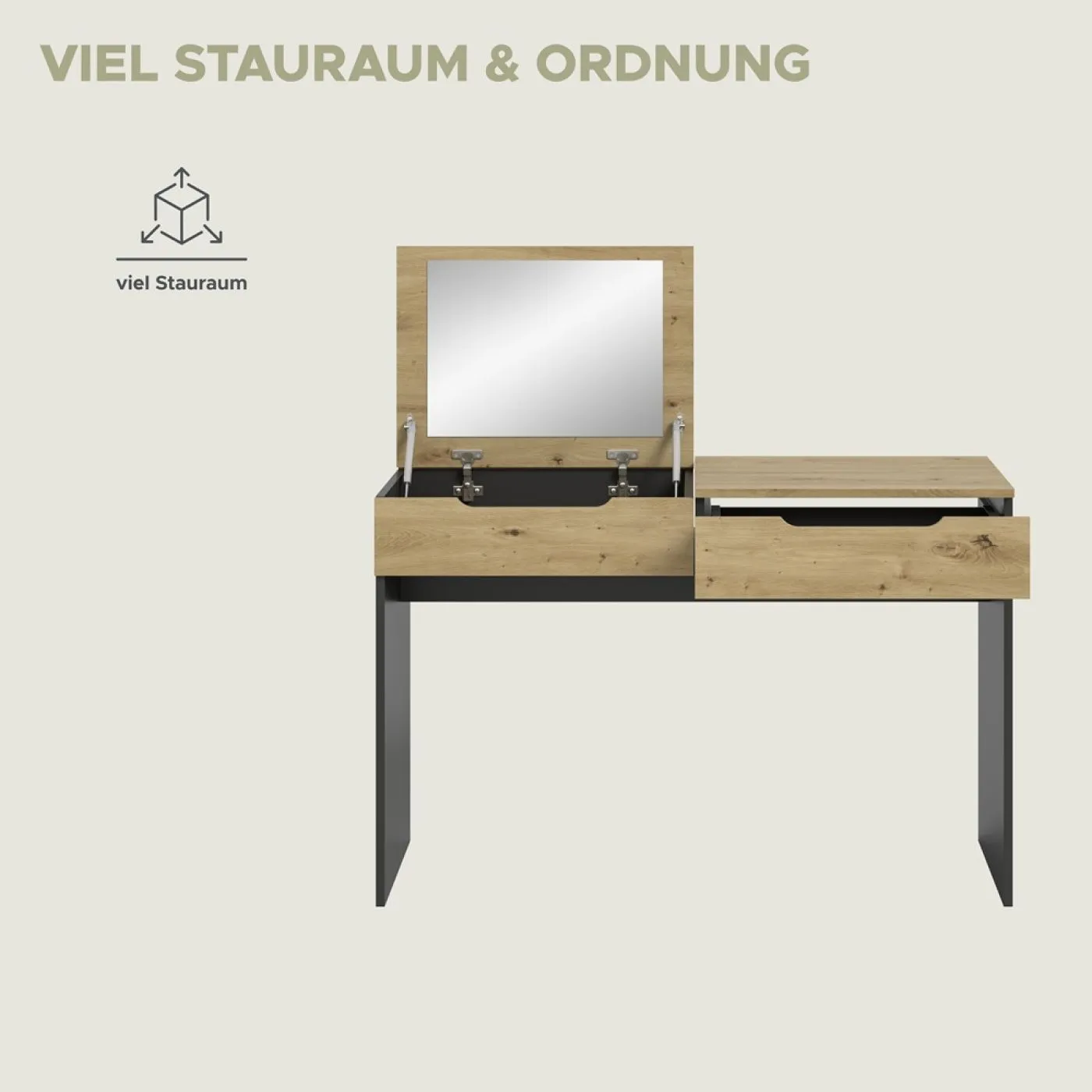 Schminktisch Canu mit Spiegel | grau / Artisan Eiche