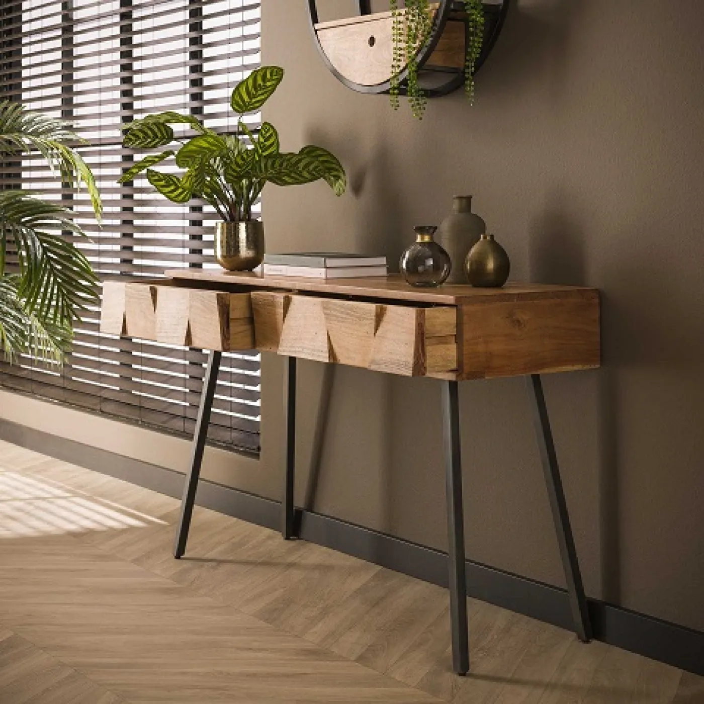 Schminktisch Malvine | mit 2 Schubkästen | Akazie massiv | naturell