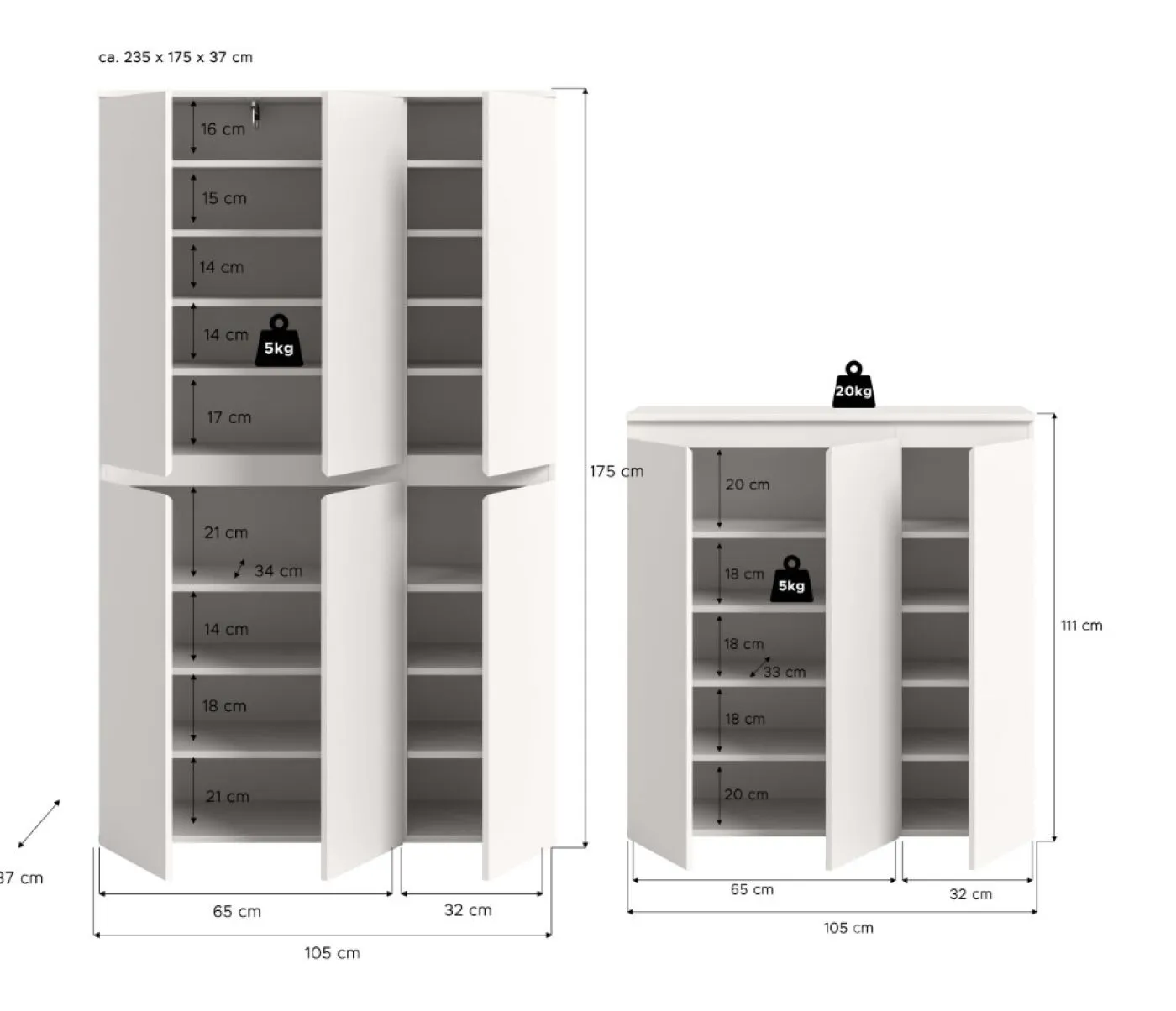 Schrankkombination Scarpa 2 | 2-teilig | weiß
