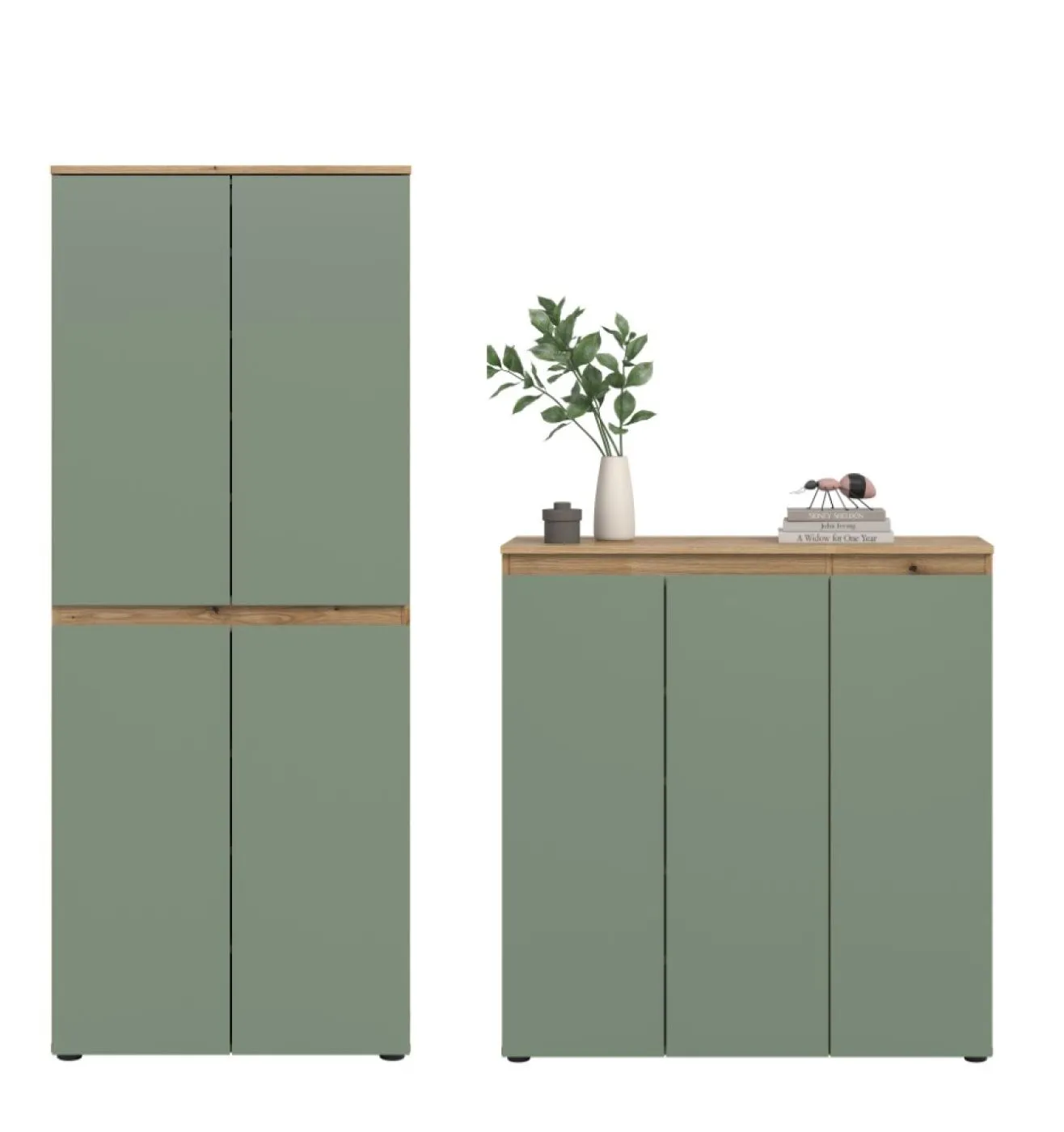 Schrankkombination Scarpa | 2-teilig | Smoke green / Evoke Eiche