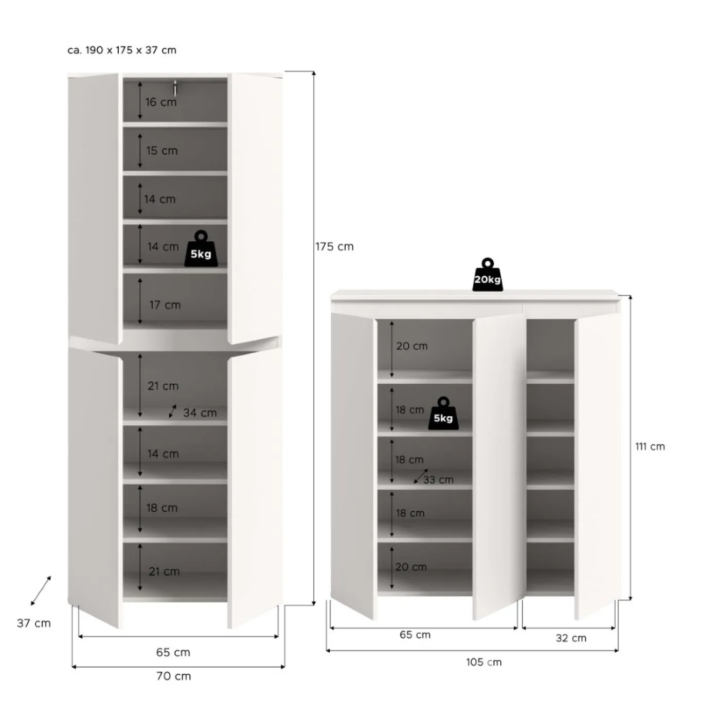 Schrankkombination Scarpa | 2-teilig | weiß