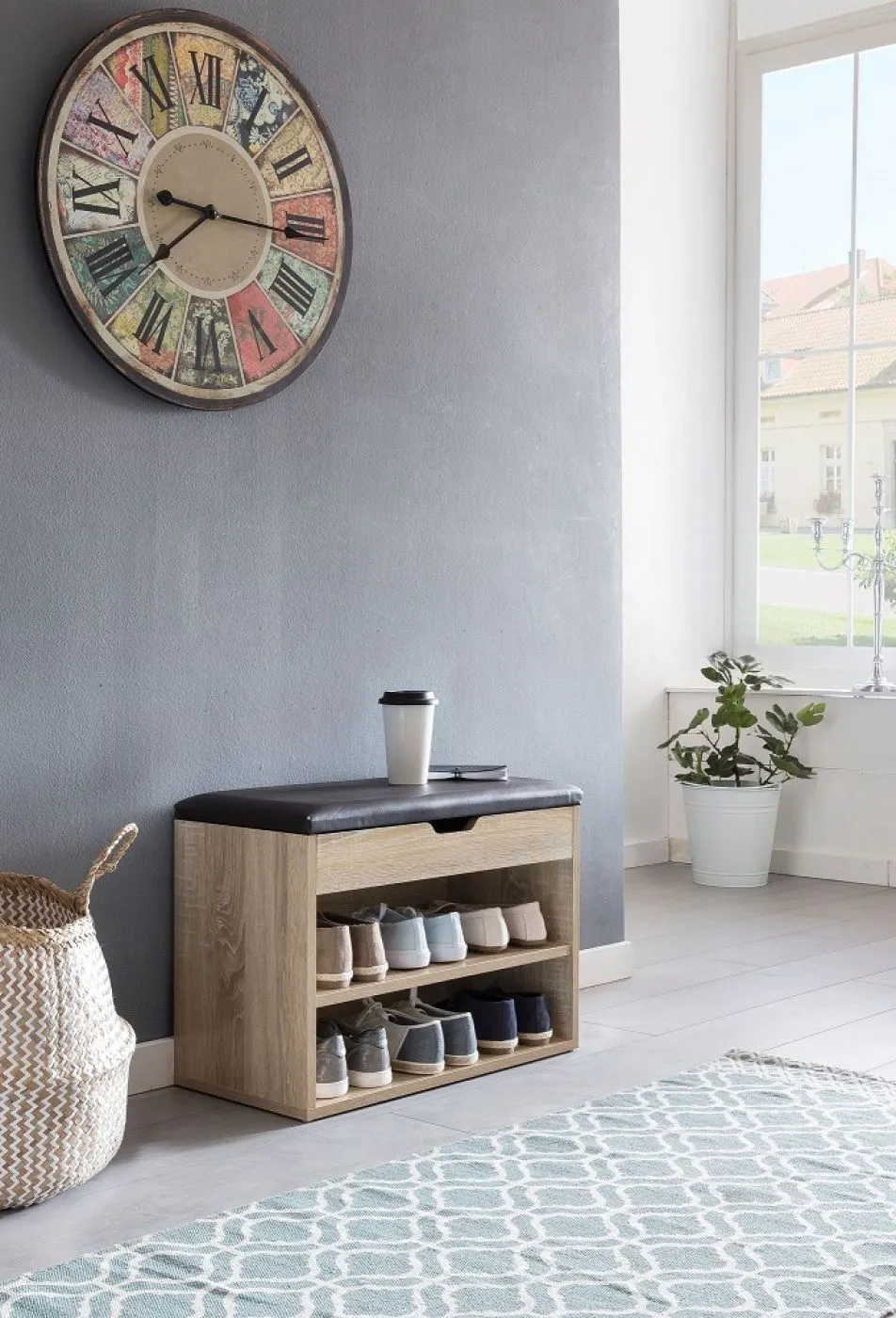 Schuhbank Sofia | mit Klappe | Sonoma / schwarz