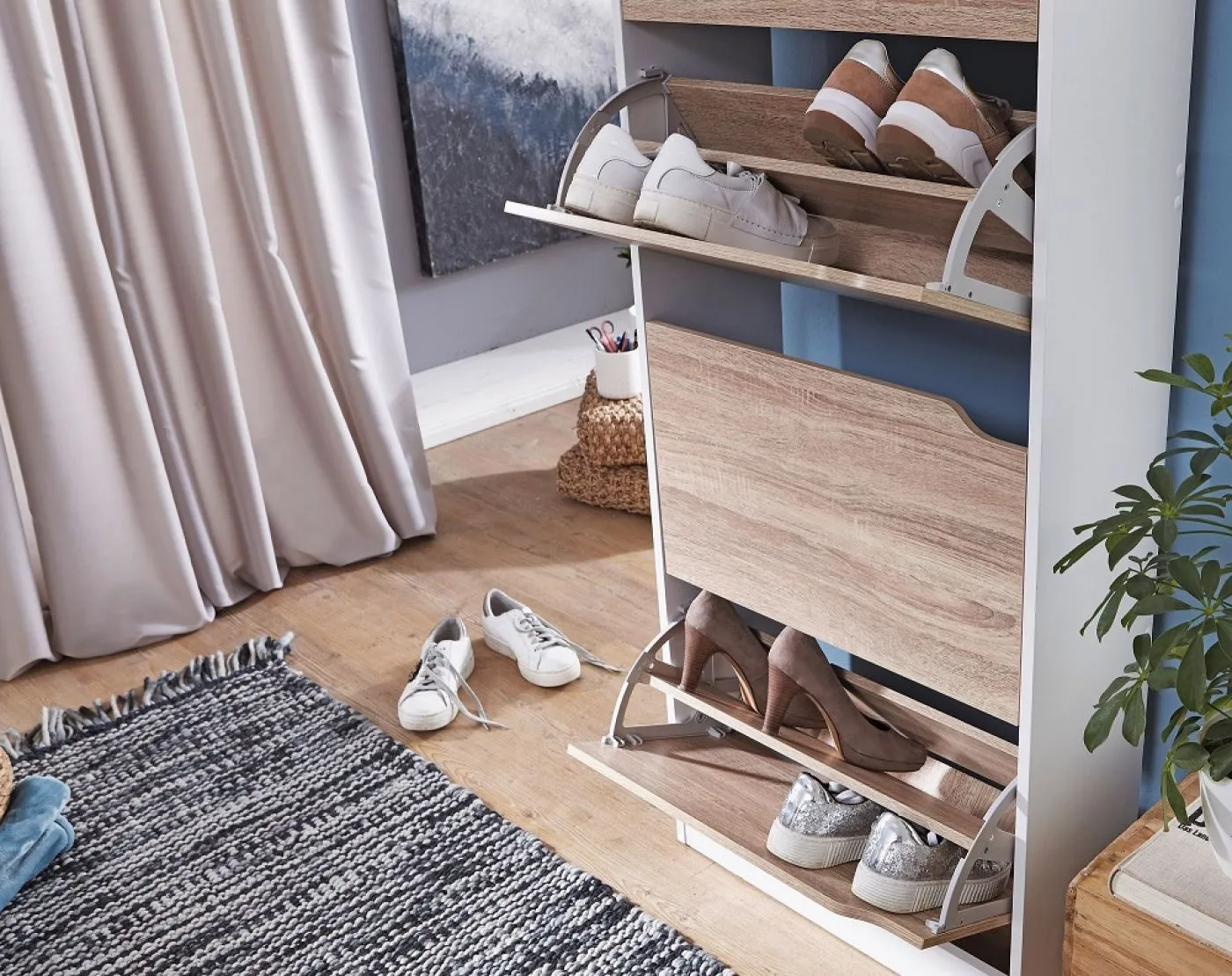 Schuhschrank Schuhkipper Vera | mit Klappen | Sonoma / weiß