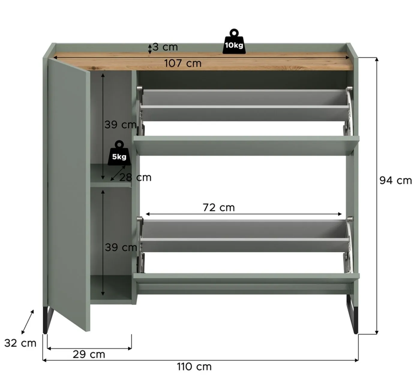 Schuhkommode Drive | Salbei / Artisan Oak