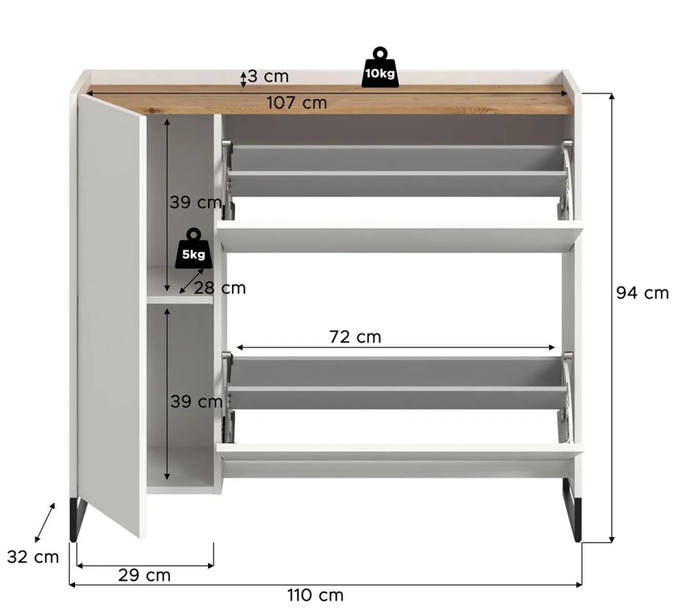Schuhkommode Drive | weiß / Artisan Oak