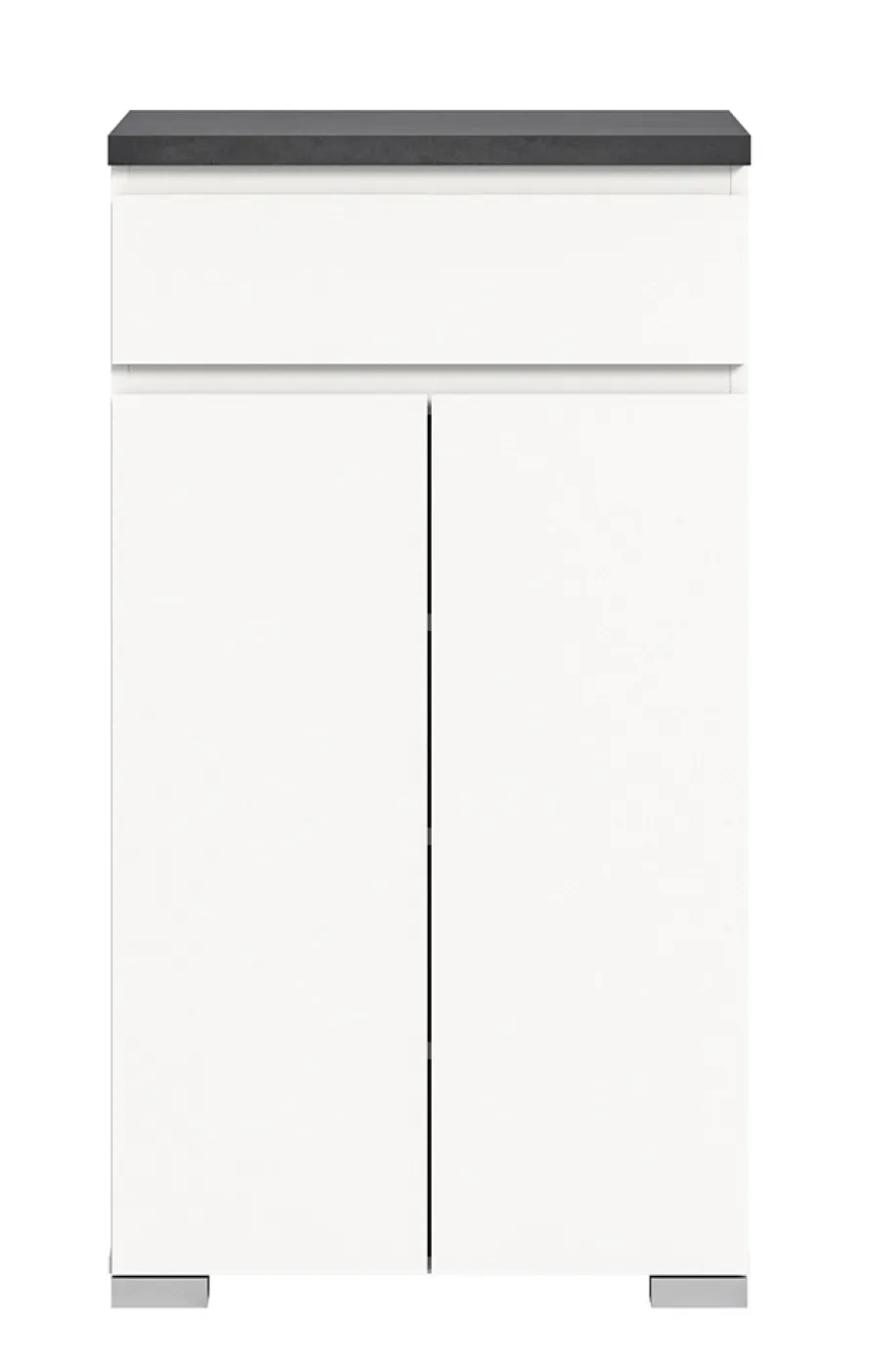 Schuhkommode Shoelove mit Schubkasten | weiß / Industrial grau | mit Beleuchtung 60 cm x 109 cm x 40 cm