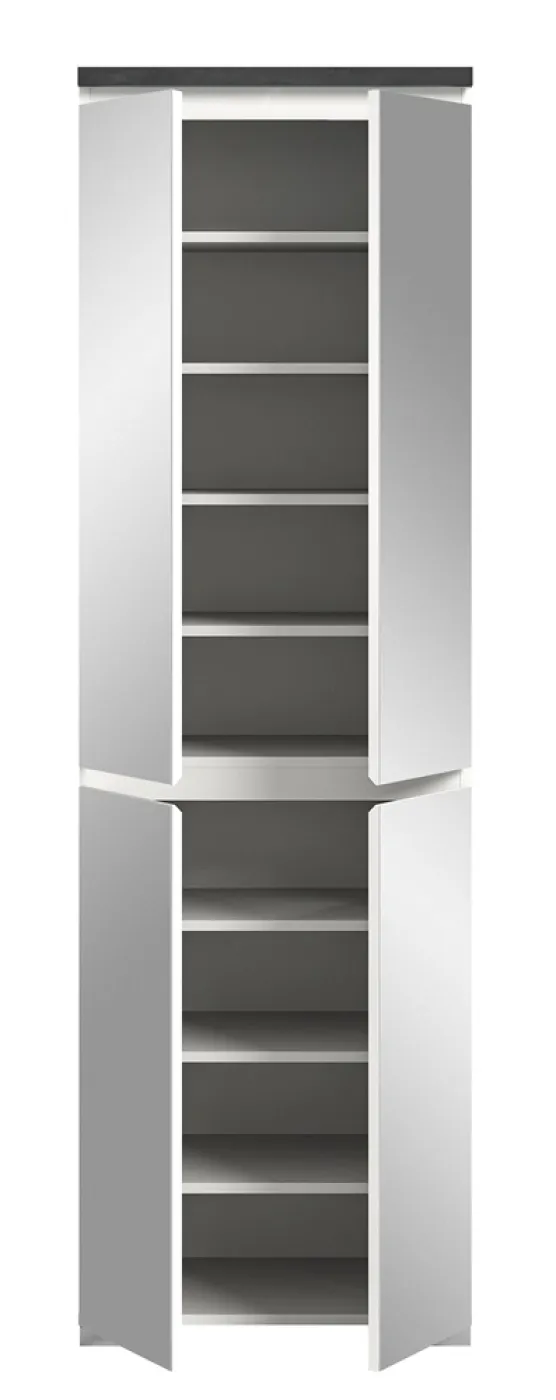 Schuhkommode Shoelove mit Schubkasten | weiß / Industrial grau | mit Beleuchtung 60 cm x 193 cm x 40 cm