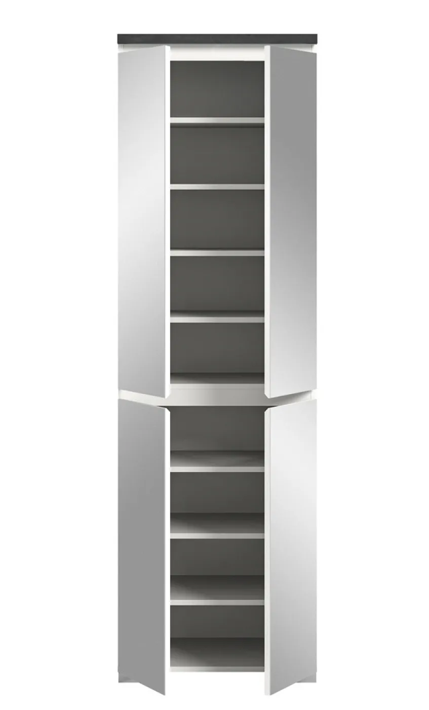 Schuhkommode Shoelove mit Schubkasten | weiß / Industrial grau | ohne Beleuchtung 60 cm x 193 cm x 40 cm