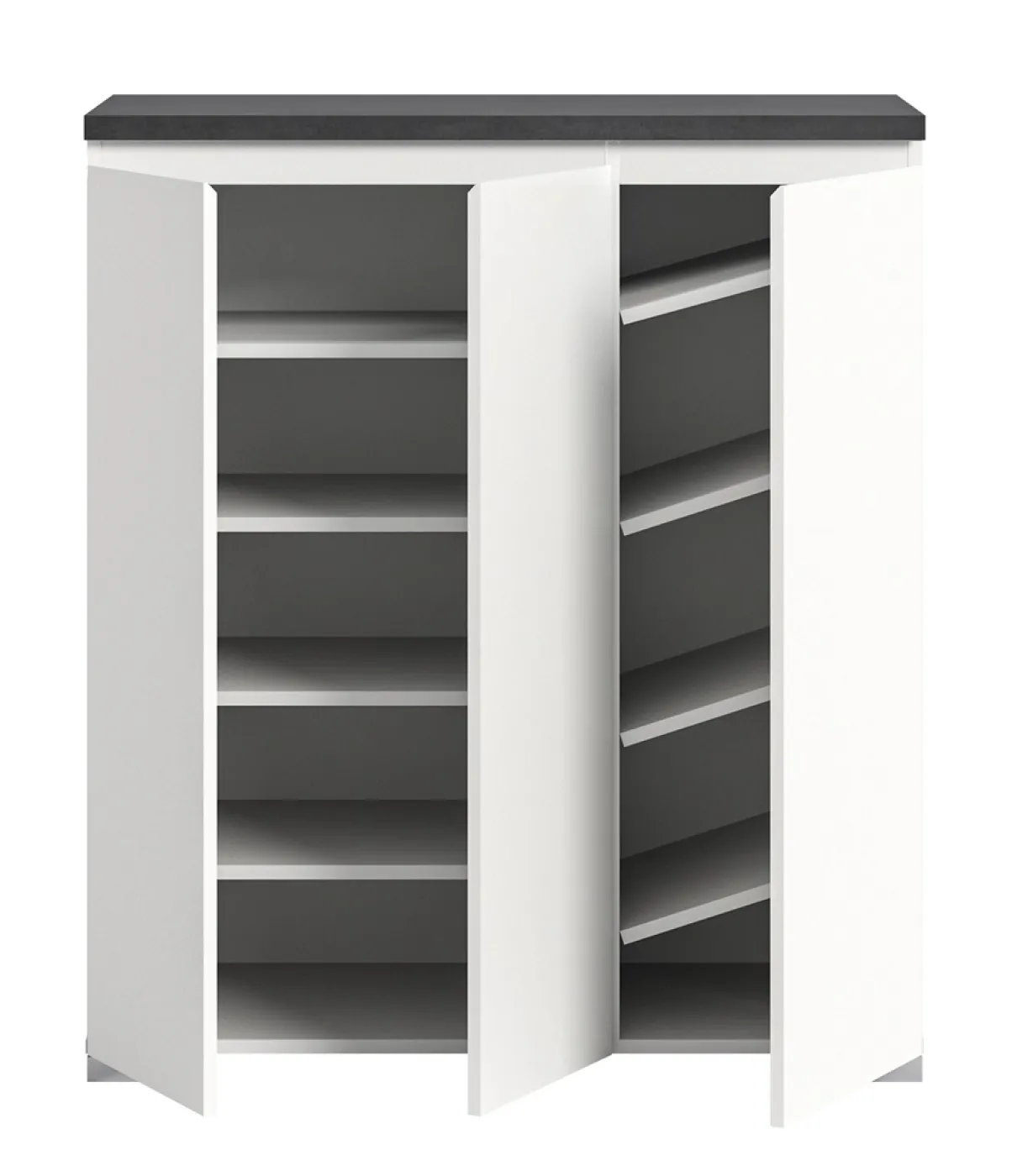 Schuhkommode Shoelove mit Schubkasten | weiß / Industrial grau | ohne Beleuchtung 95 cm x 109 cm x 40 cm