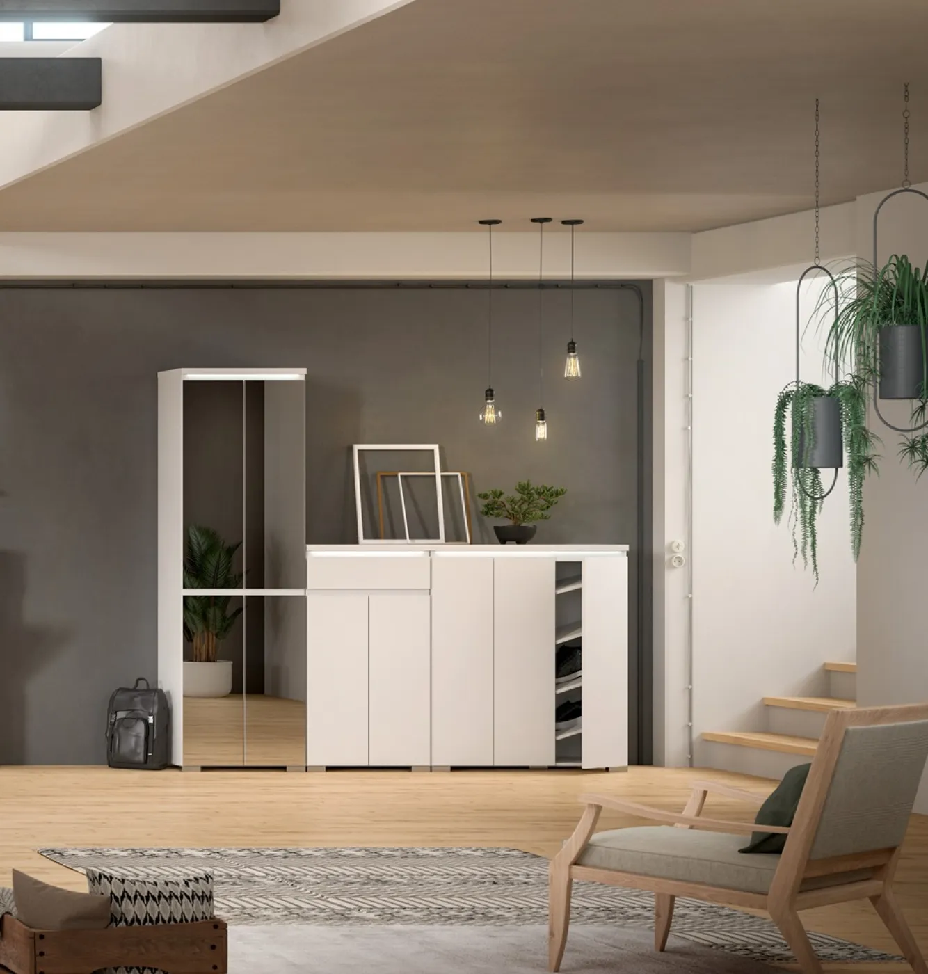 Schuhkommode Shoelove mit Schubkasten | weiß | mit Beleuchtung 95 cm x 109 cm x 40 cm