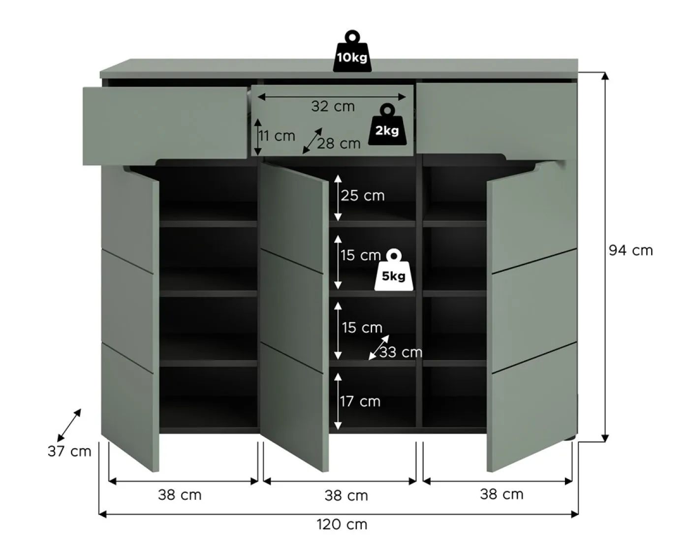 Schuhschrank Canu | Smoke Green / Basalt grau