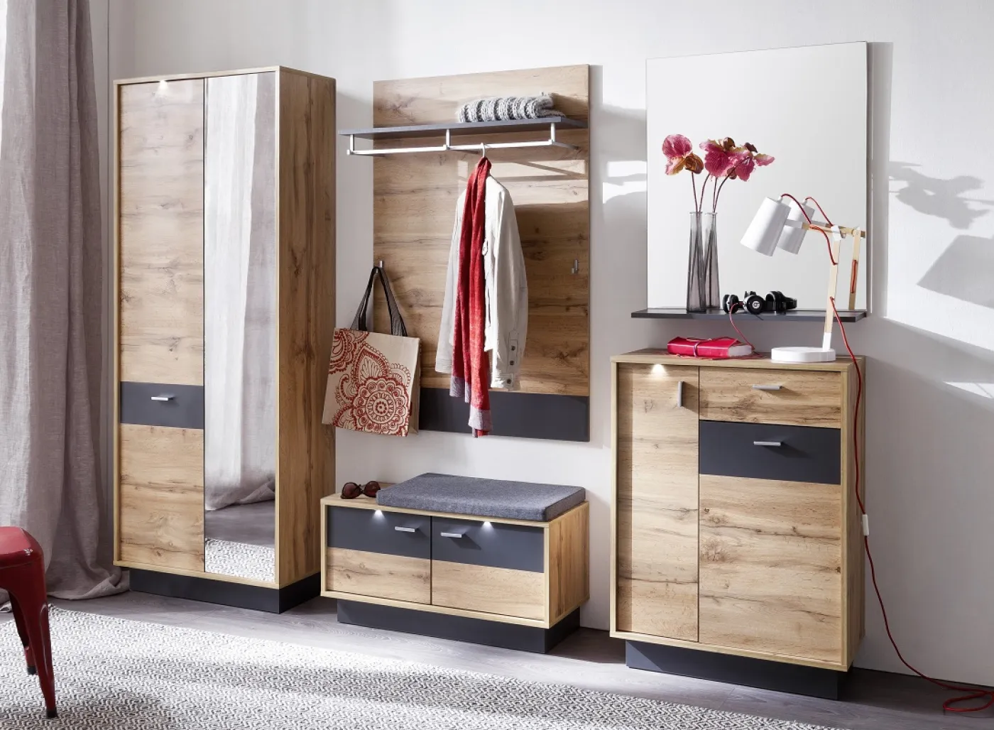 Schuhschrank Coast | Wotan Eiche | grau | inkl. LED Beleuchtung