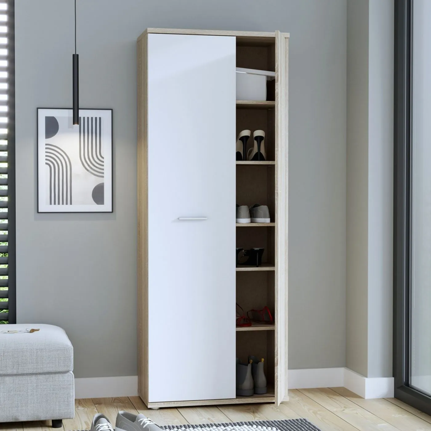 Schuhschrank Drehtürenschrank Net106 | 2-türig | weiß / Sonoma Eiche