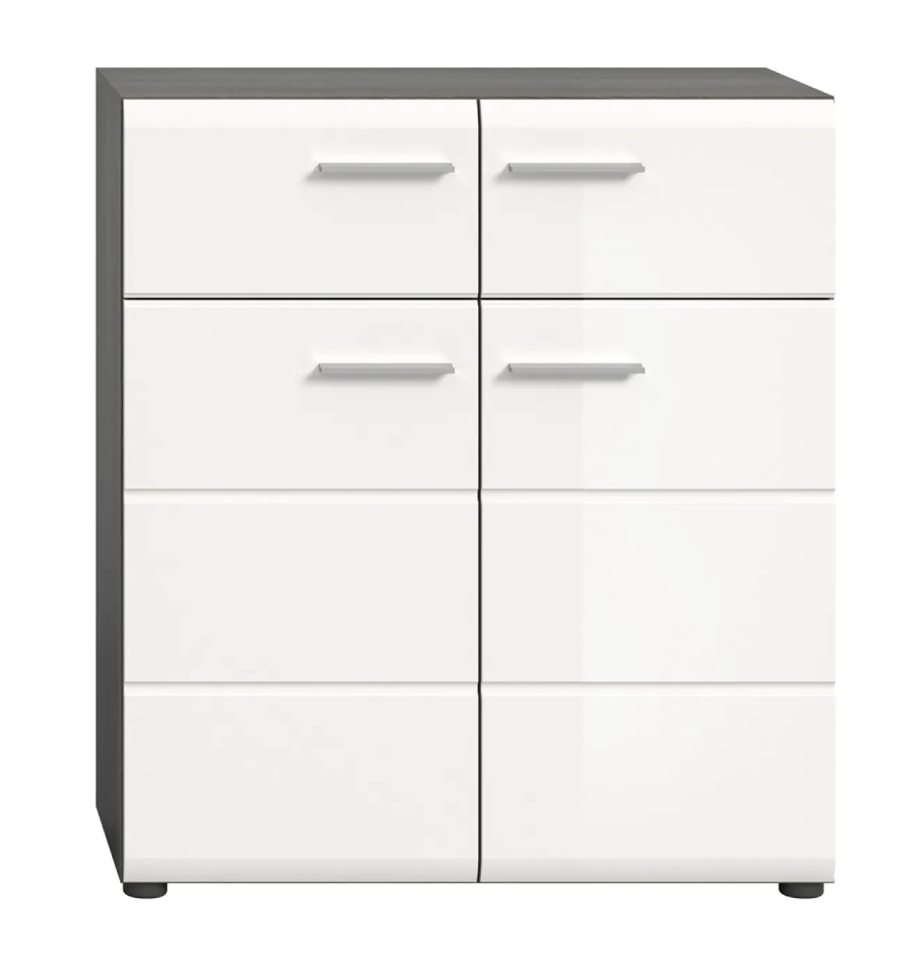 Schuhschrank | Kommode Salsa | weiß Hochglanz / rauchsilber