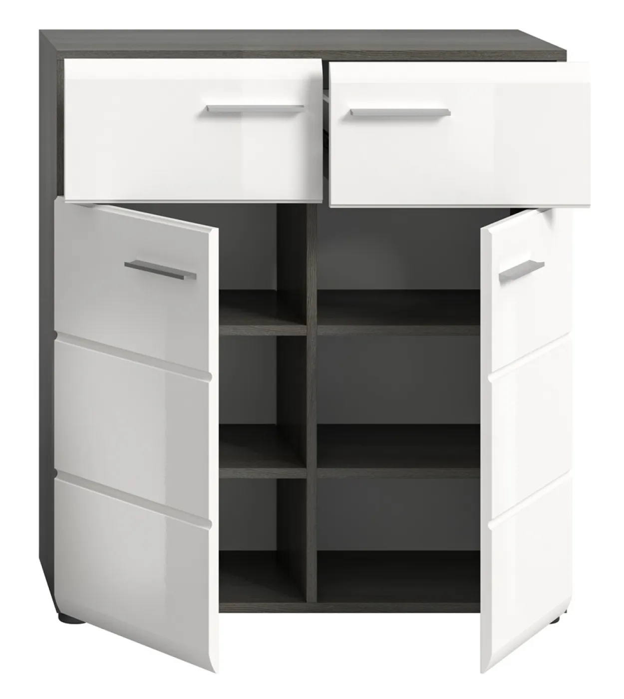 Schuhschrank | Kommode Salsa | weiß Hochglanz / rauchsilber