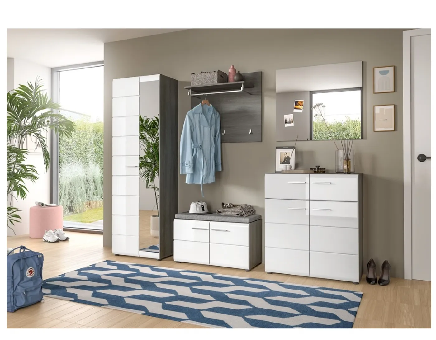 Schuhschrank | Kommode Salsa | weiß Hochglanz / rauchsilber