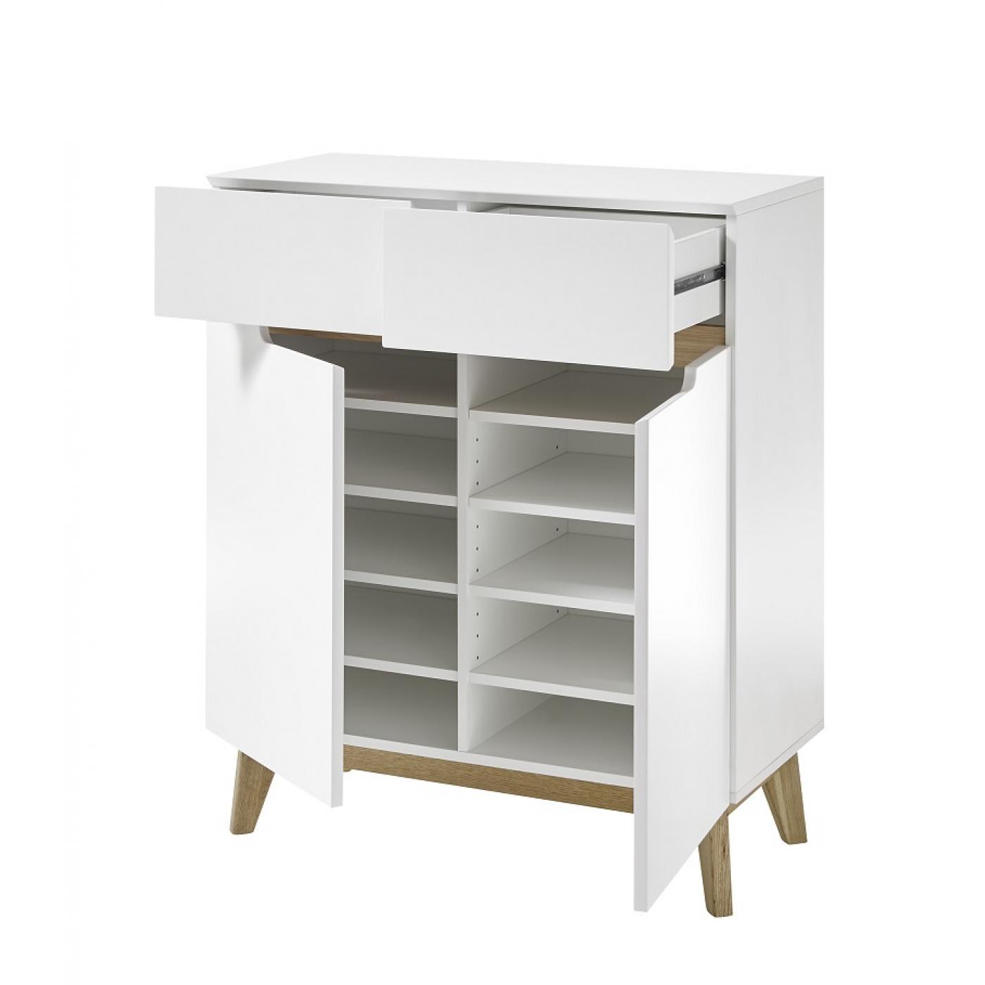 Schuhschrank Schuhkommode Cervo | weiß matt / Asteiche massiv