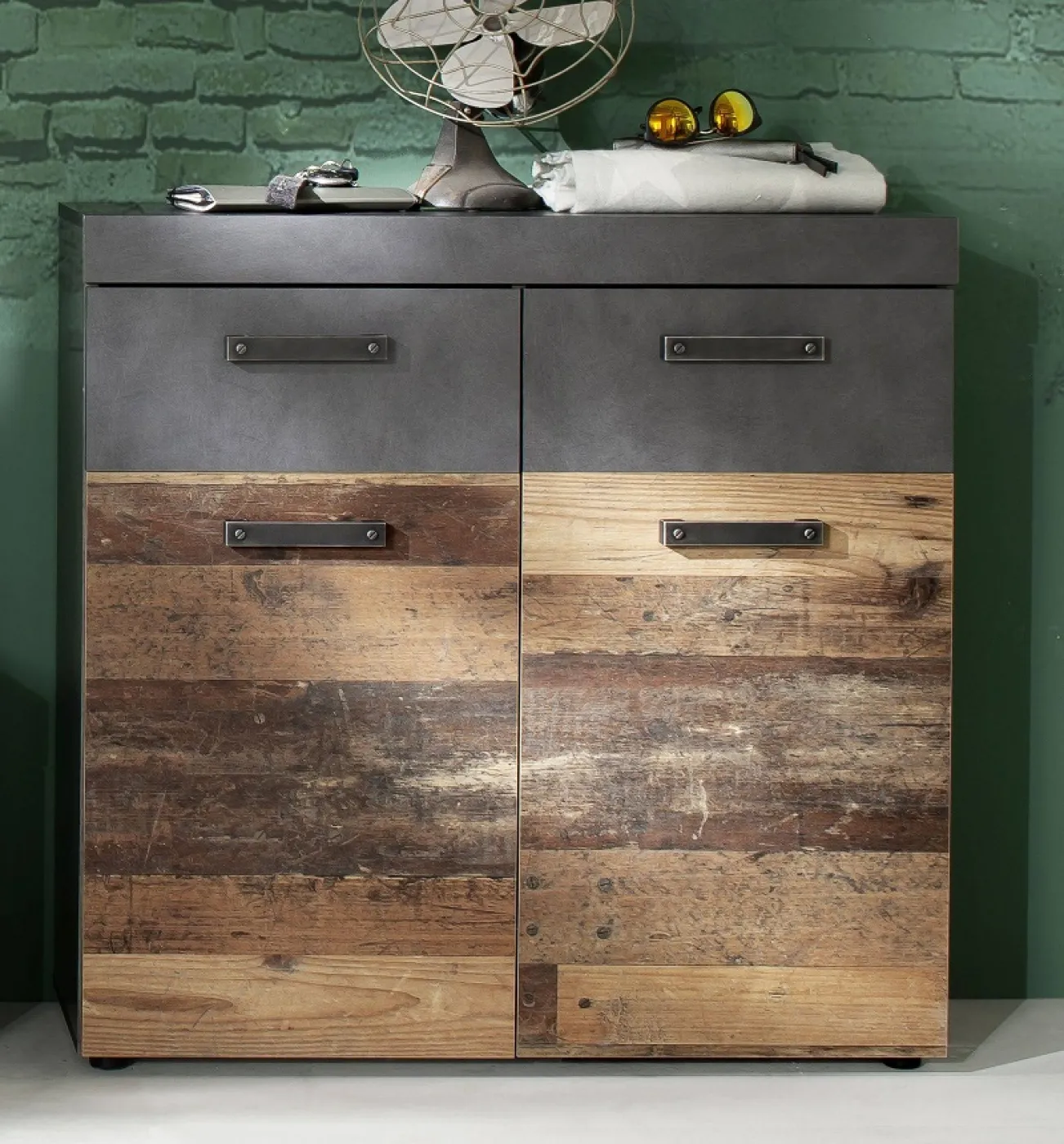 Schuhschrank Schuhkommode Indy | Old Used Wood / Matera grau | Shabby Look