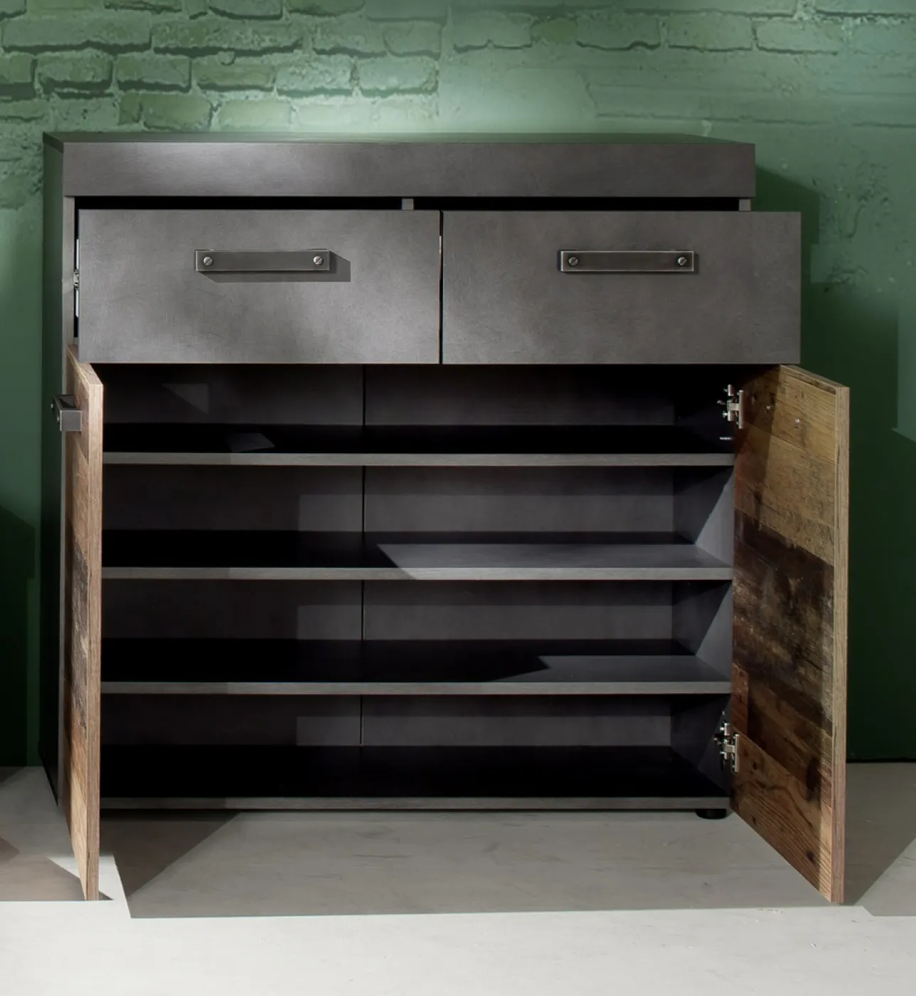 Schuhschrank Schuhkommode Indy | Old Used Wood / Matera grau | Shabby Look