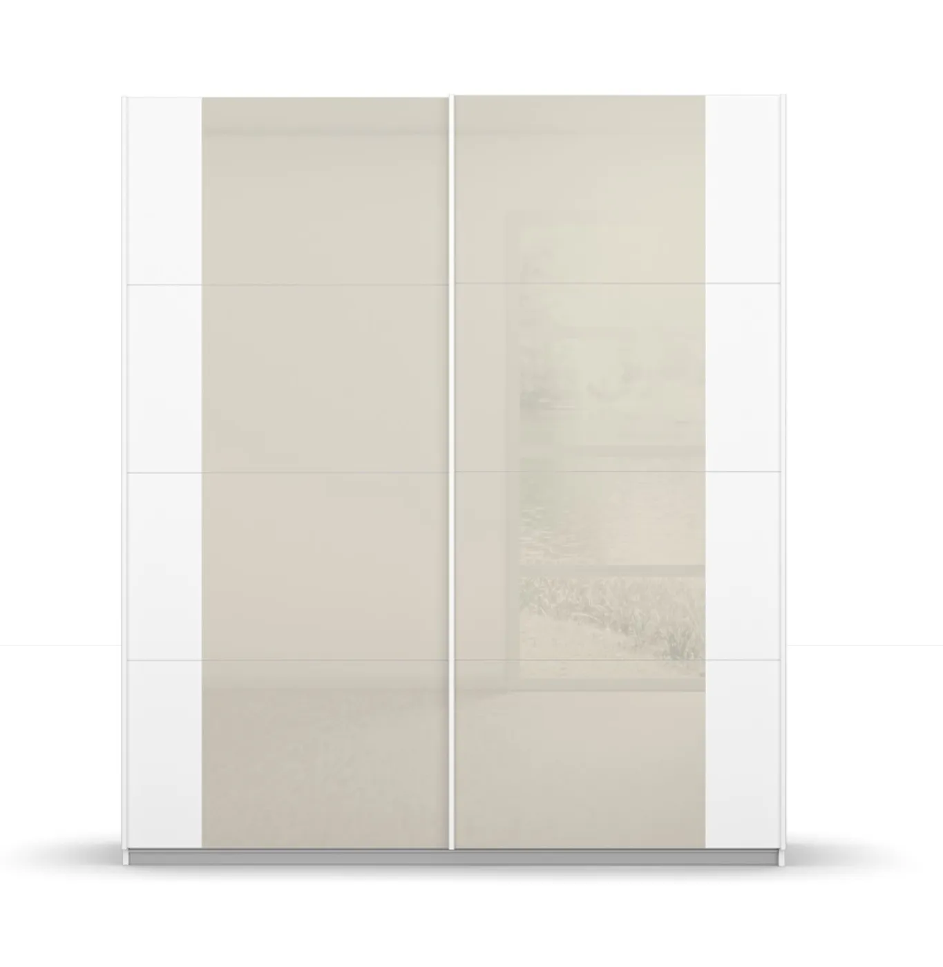 Schwebetürenschrank Artemis | mit Glastüren | alpinweiß / champagner | 181 x 210 x 62 cm