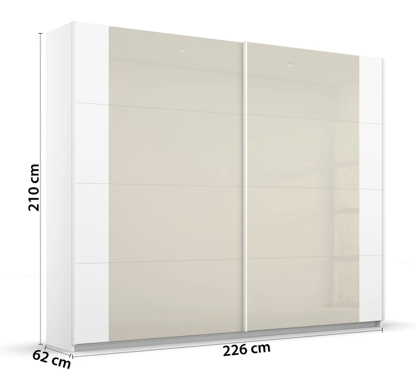 Schwebetürenschrank Artemis | mit Glastüren | alpinweiß / champagner | 226 x 210 x 62 cm