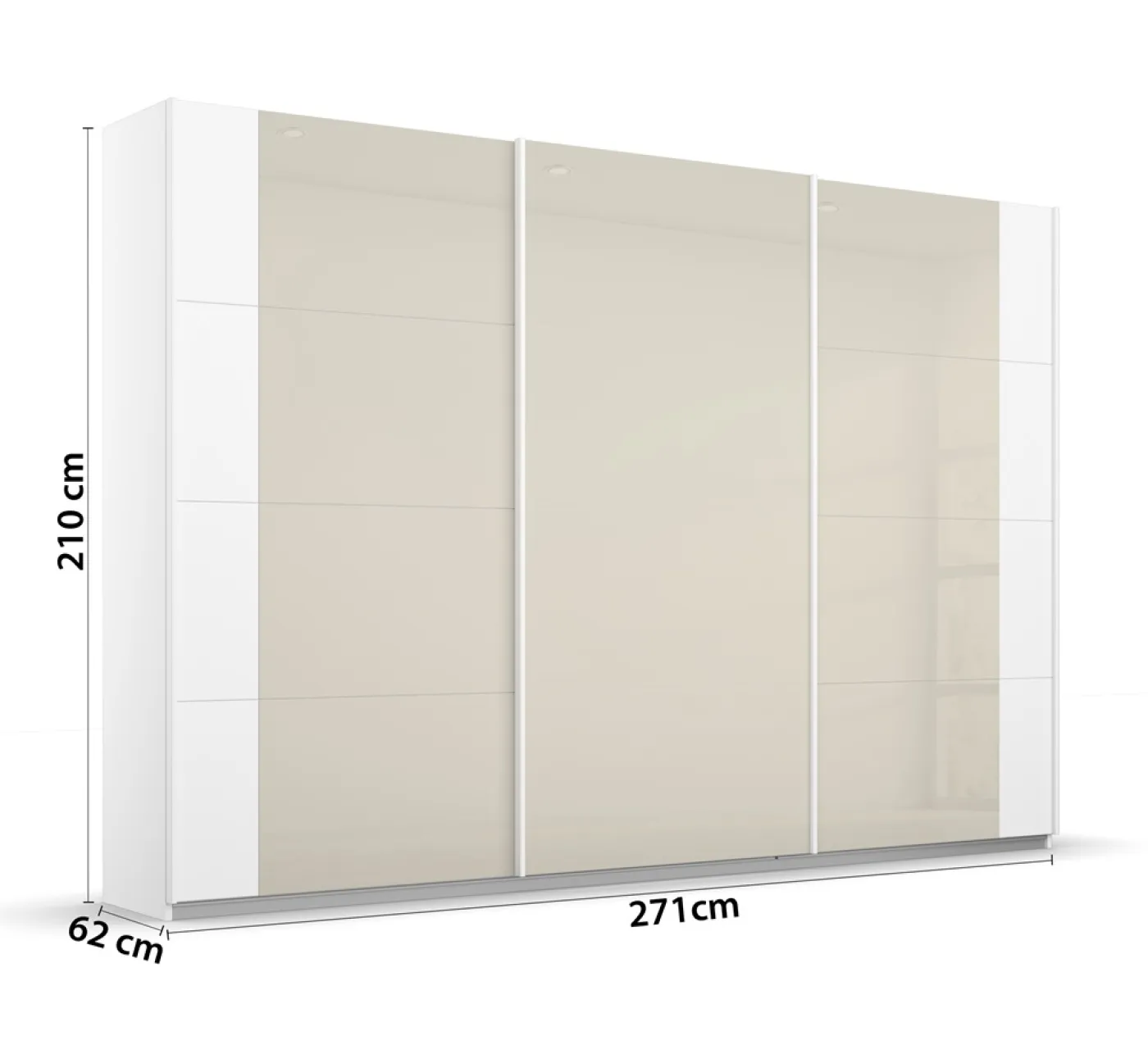 Schwebetürenschrank Artemis | mit Glastüren | alpinweiß / champagner | 271 x 210 x 62 cm