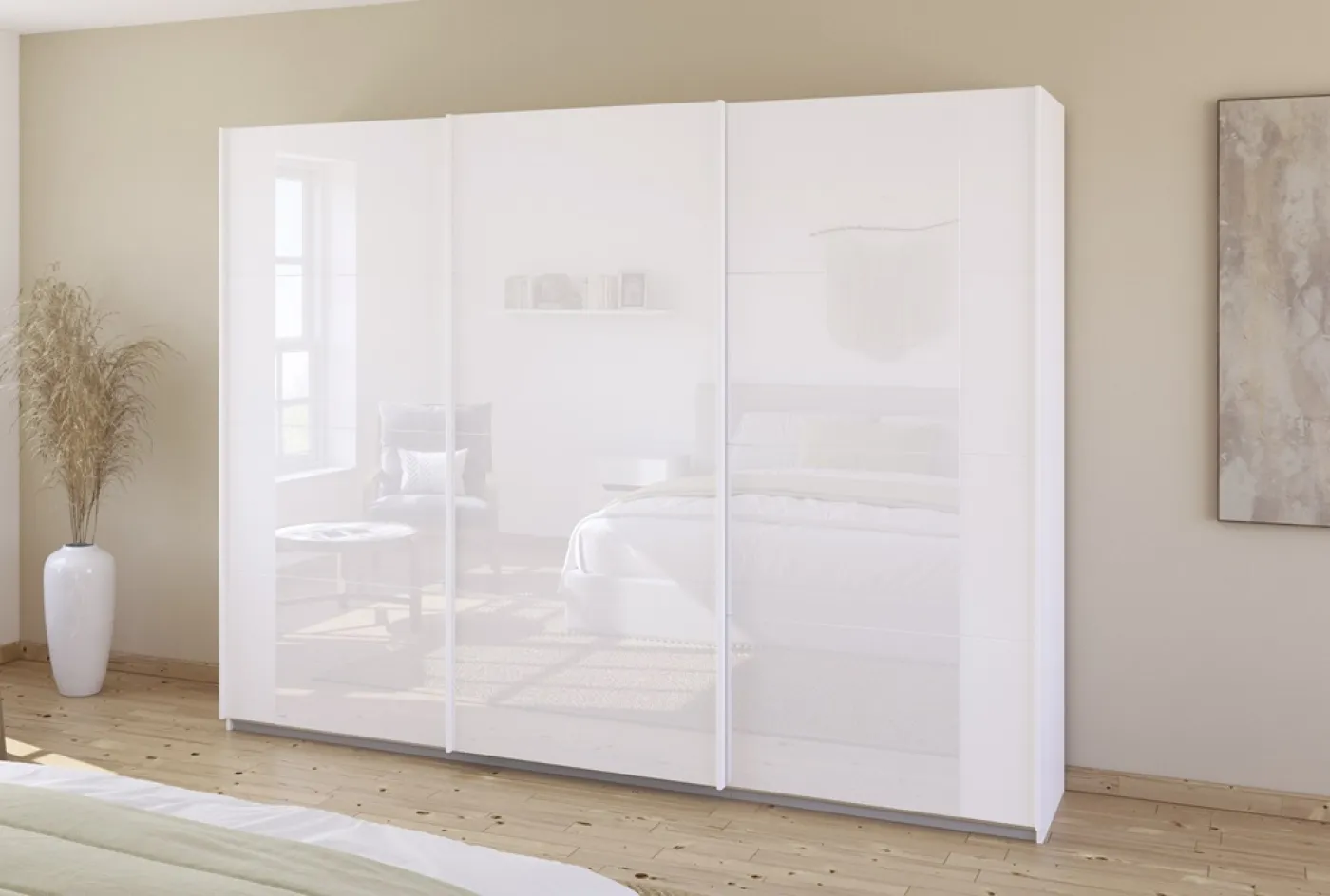 Schwebetürenschrank Artemis | mit Glastüren | alpinweiß / weiß | verschiedene größen