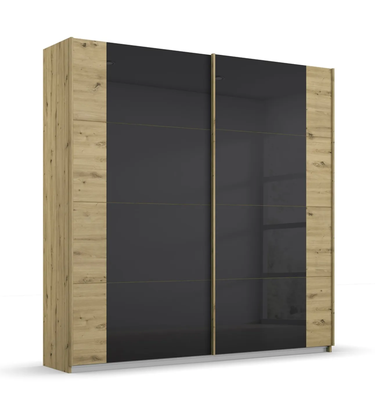 Schwebetürenschrank Artemis | mit Glastüren | Eiche Artisan / basalt grau | 181 x 210 x 62 cm