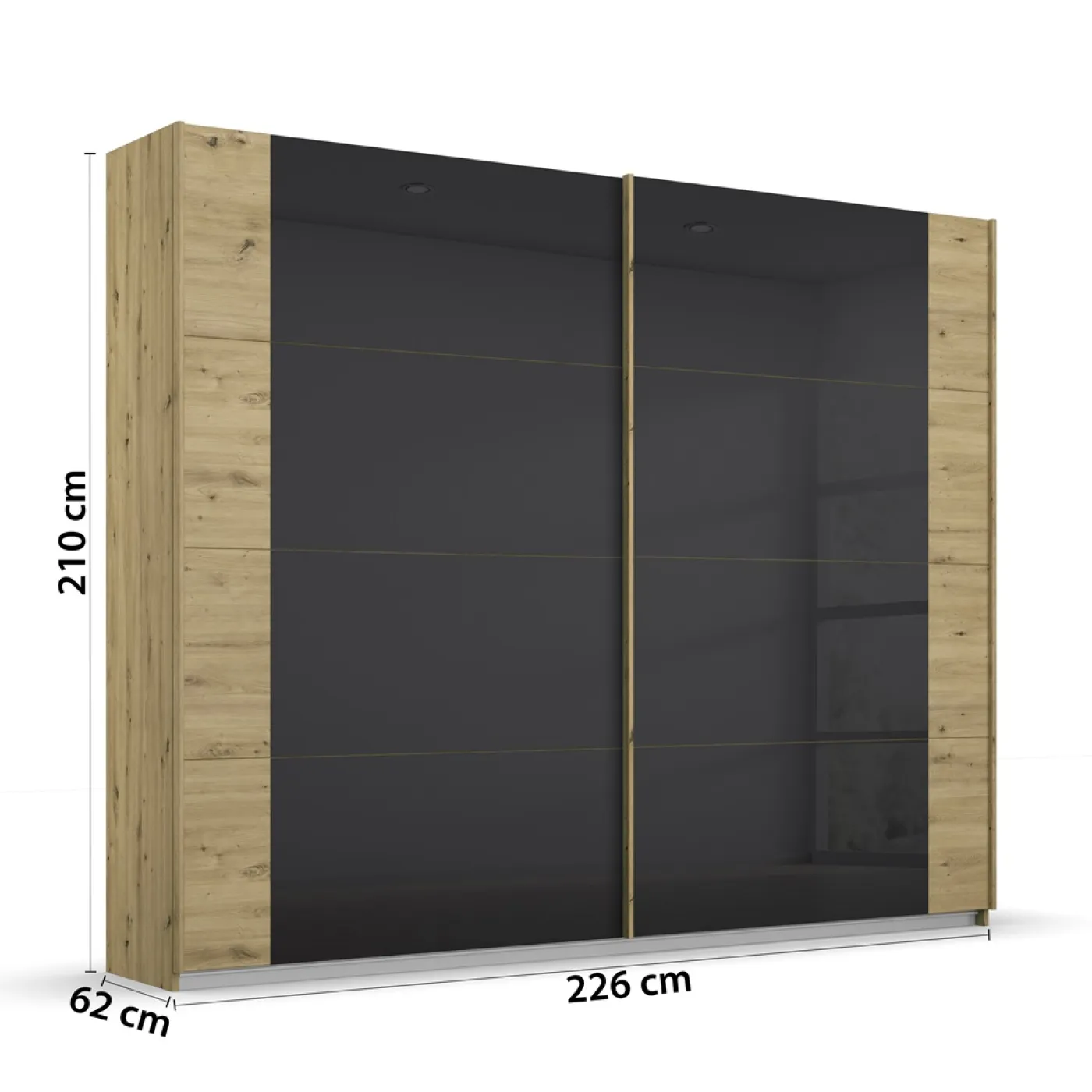 Schwebetürenschrank Artemis | mit Glastüren | Eiche Artisan / basalt grau | 226 cm x 210 cm x 62 cm