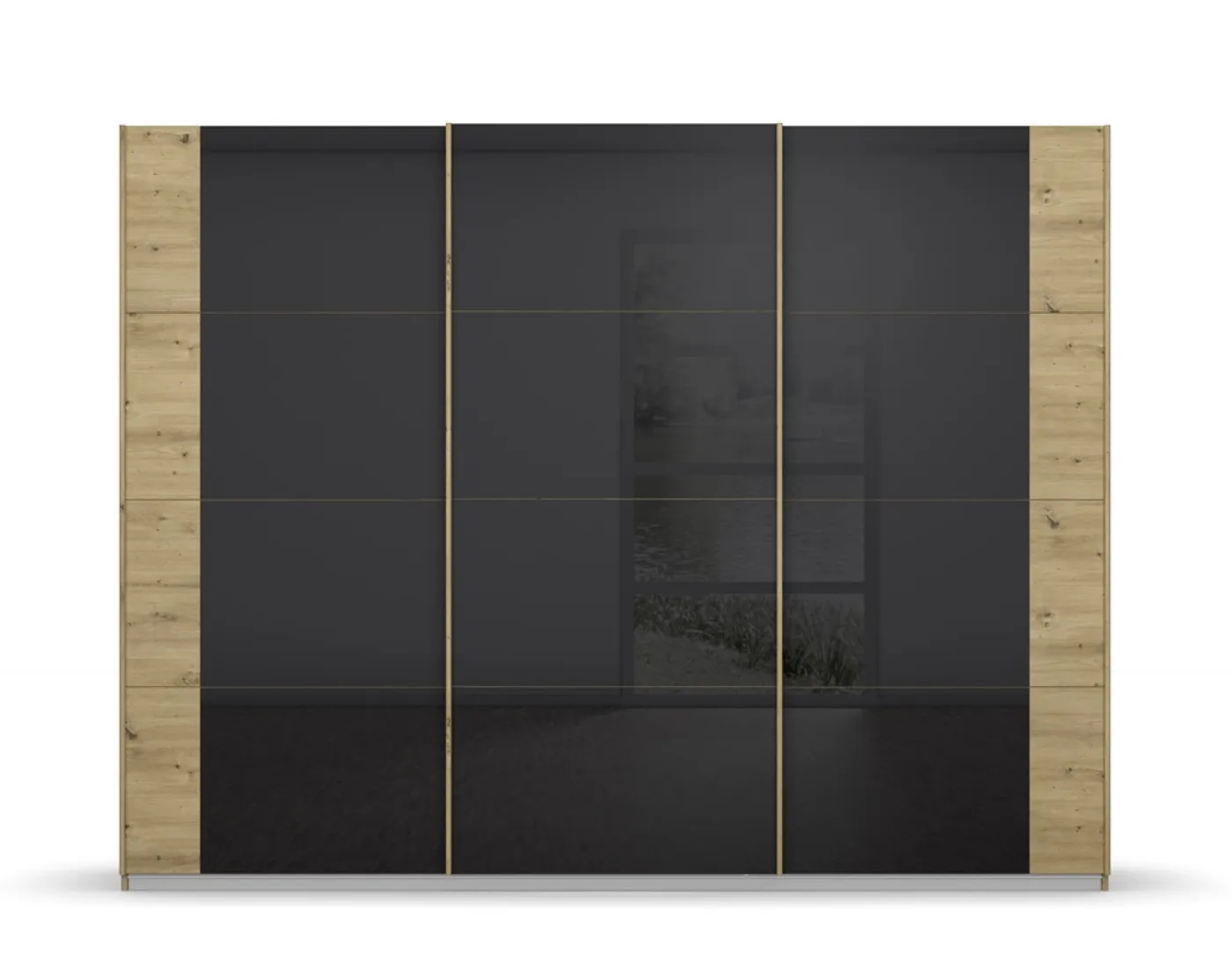 Schwebetürenschrank Artemis | mit Glastüren | Eiche Artisan / basalt grau | 271 x 210 x 62 cm