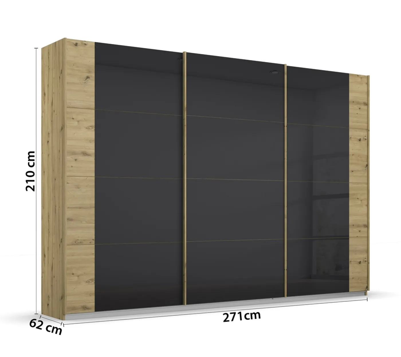 Schwebetürenschrank Artemis | mit Glastüren | Eiche Artisan / basalt grau | verschiedene Größe