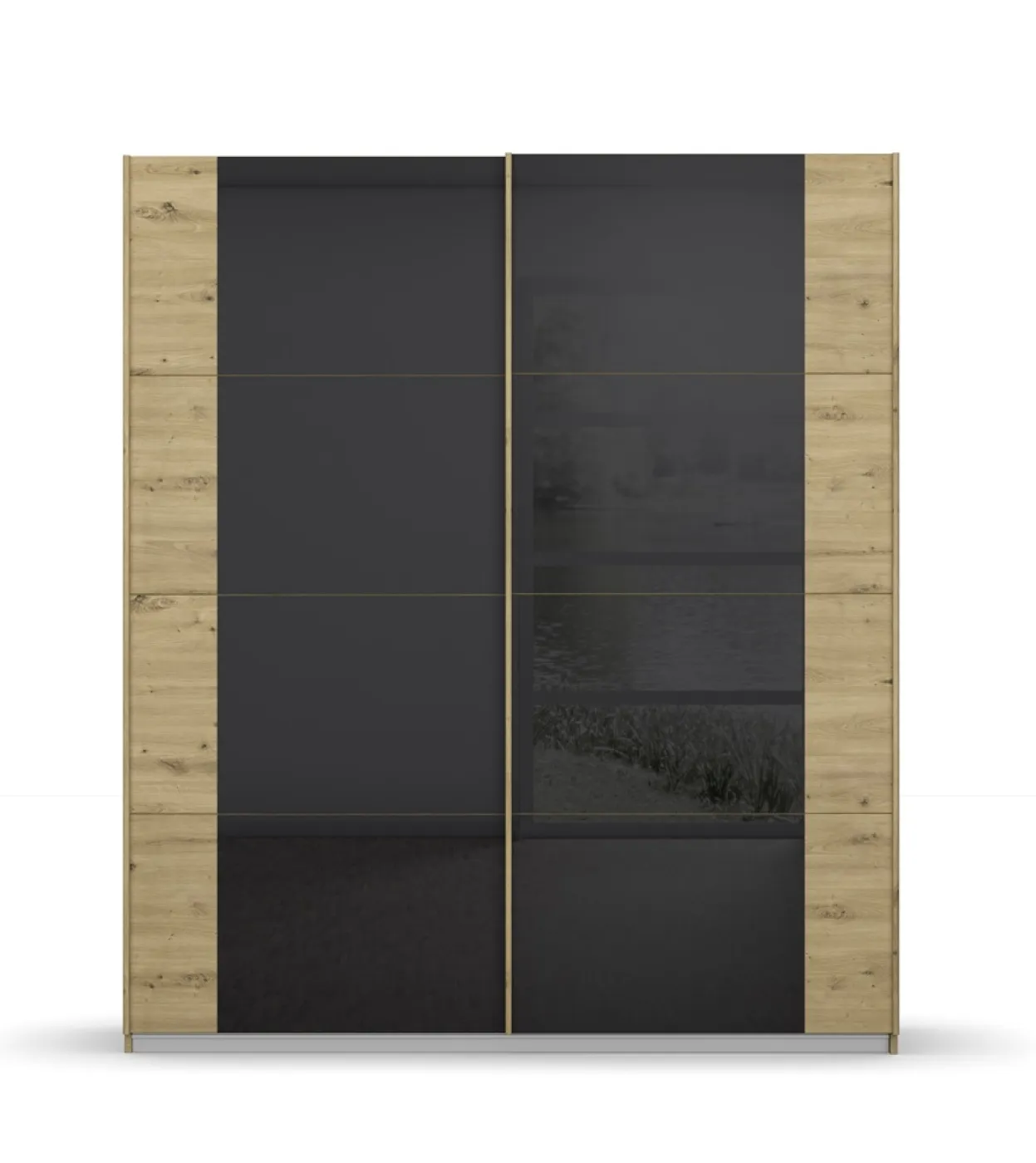 Schwebetürenschrank Artemis | mit Glastüren | Eiche Artisan / basalt grau | verschiedene Größe