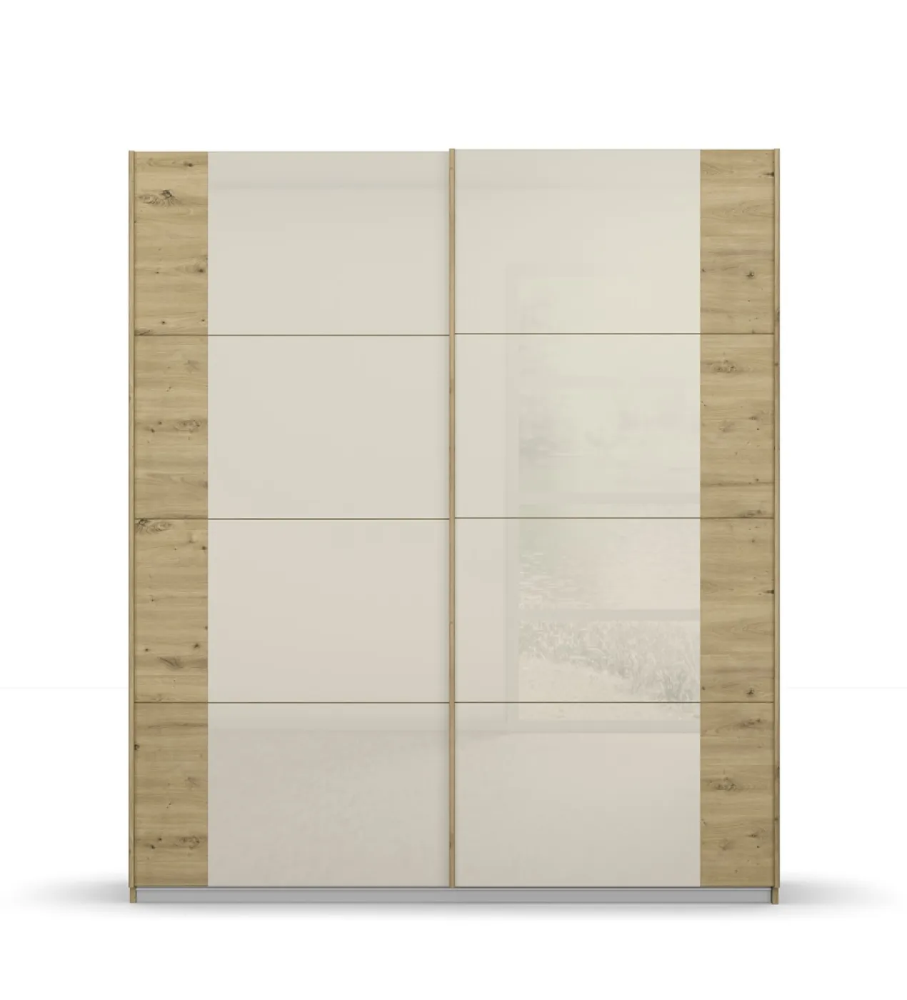 Schwebetürenschrank Artemis | mit Glastüren | Eiche Artisan / champagner | 181 x 210 x 62 cm