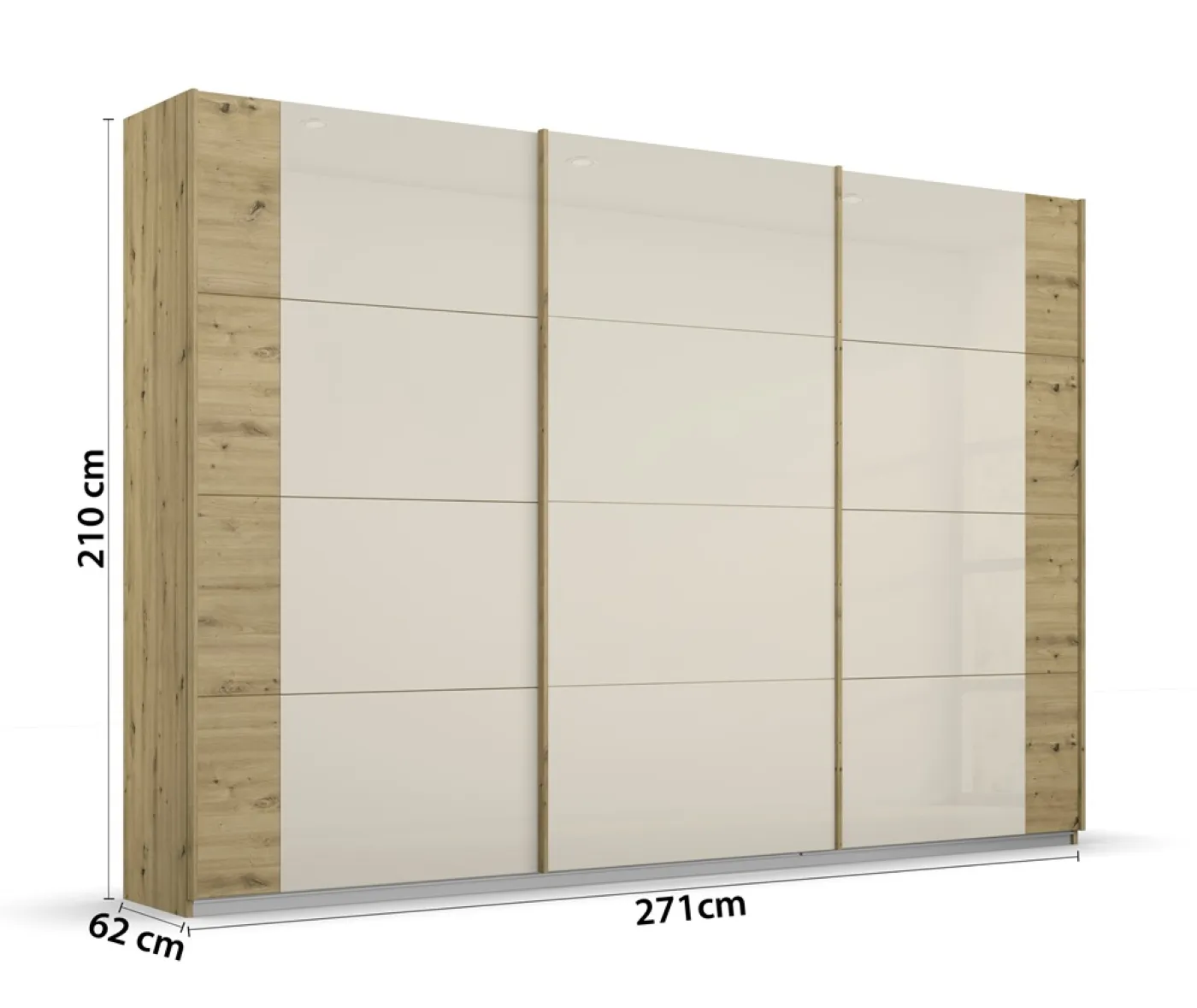 Schwebetürenschrank Artemis | mit Glastüren | Eiche Artisan / champagner | 271 x 210 x 62 cm