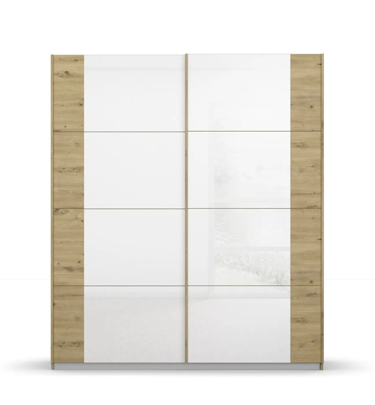 Schwebetürenschrank Artemis | mit Glastüren | Eiche Artisan / weiß | 181 x 210 x 62 cm