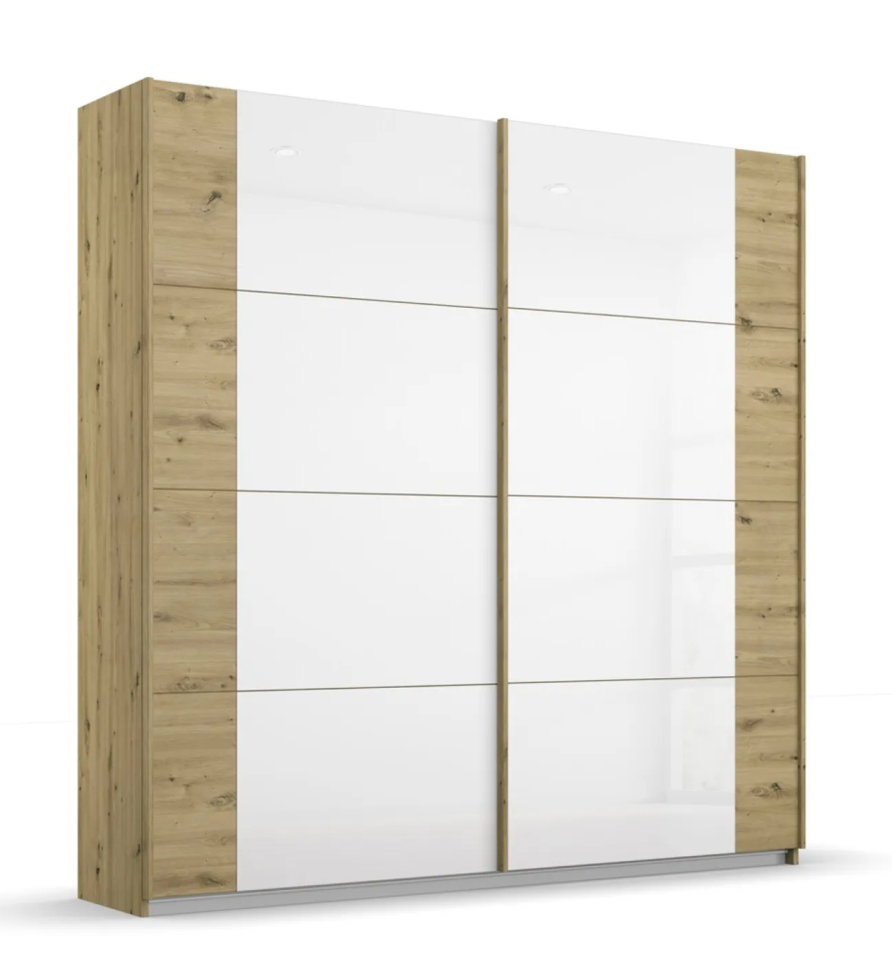 Schwebetürenschrank Artemis | mit Glastüren | Eiche Artisan / weiß | 181 x 210 x 62 cm