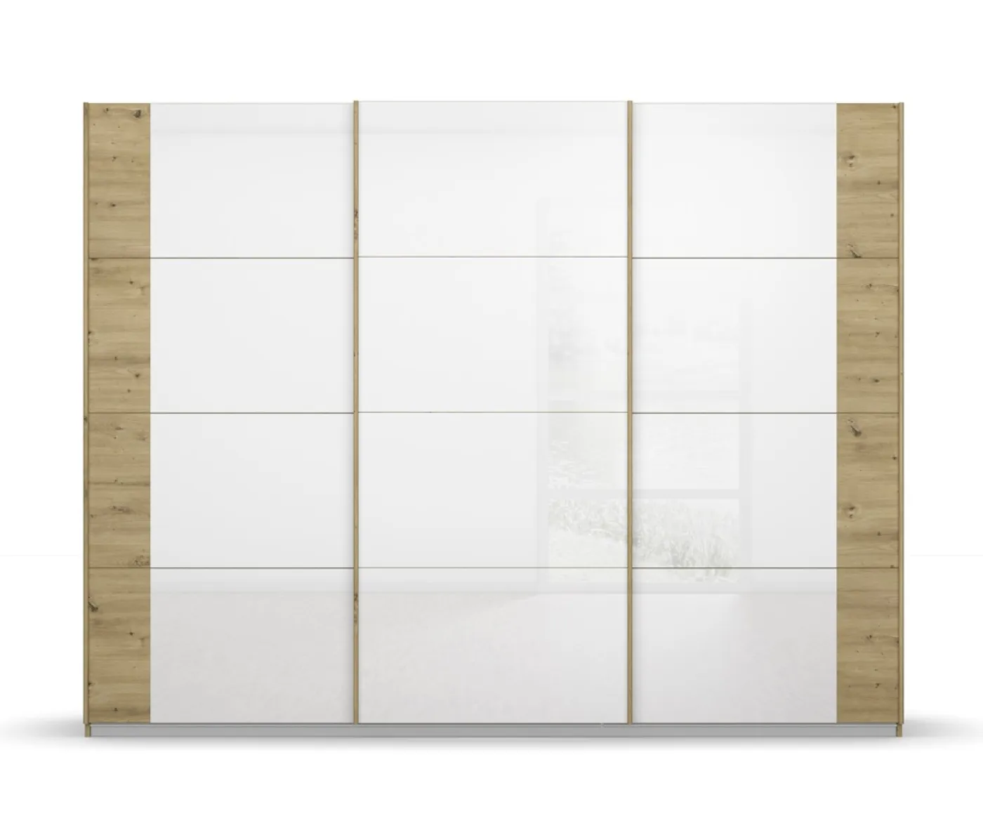 Schwebetürenschrank Artemis | mit Glastüren | Eiche Artisan / weiß | 271 x 210 x 62 cm