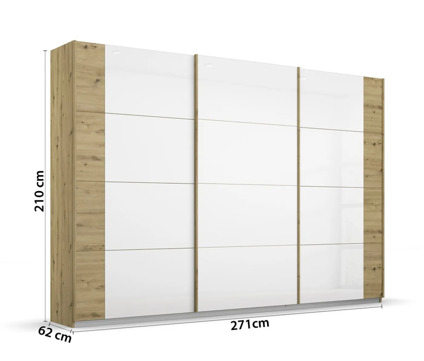 Schwebetürenschrank Artemis | mit Glastüren | Eiche Artisan / weiß| verschiedene Größe