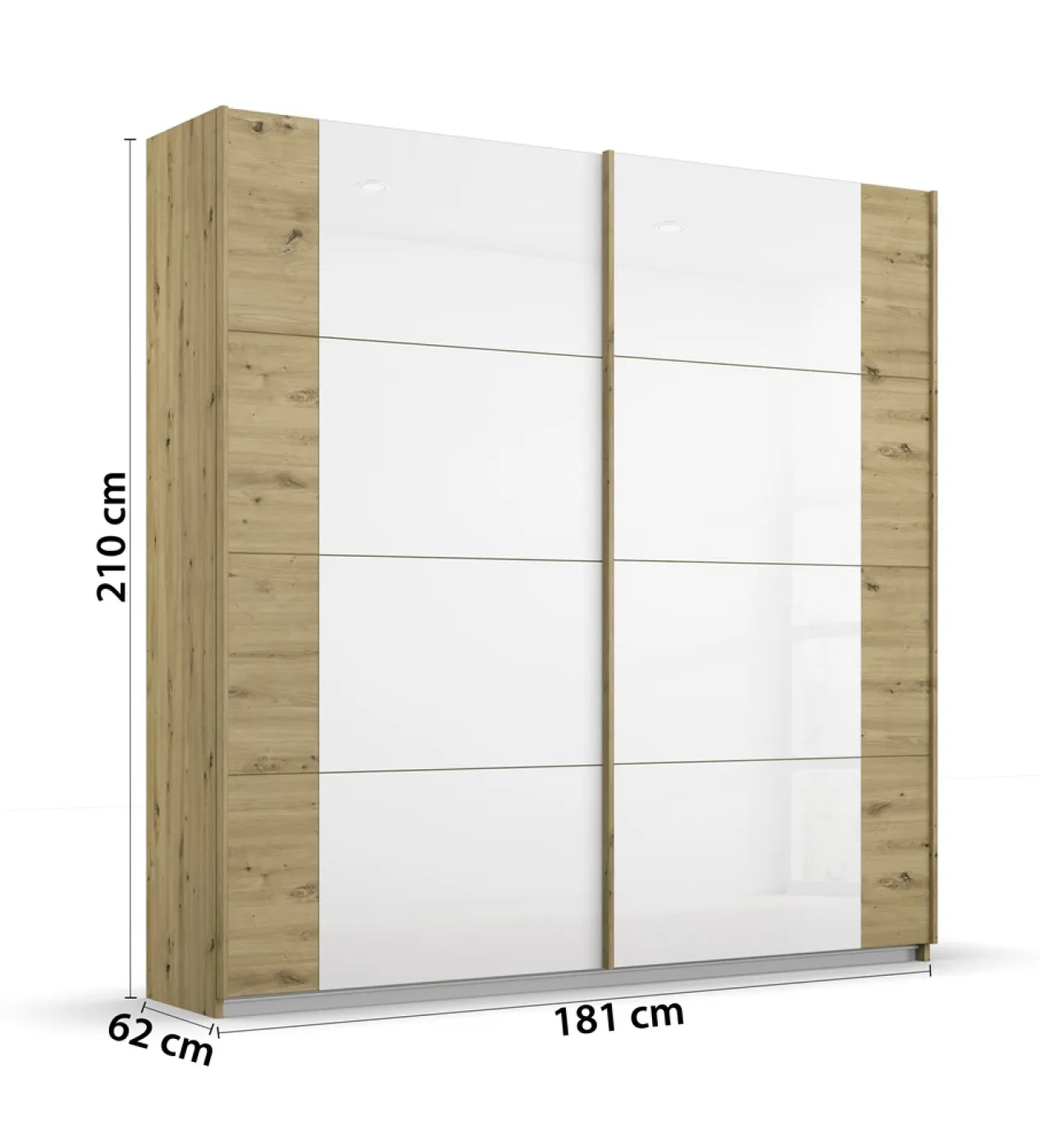 Schwebetürenschrank Artemis | mit Glastüren | Eiche Artisan / weiß| verschiedene Größe