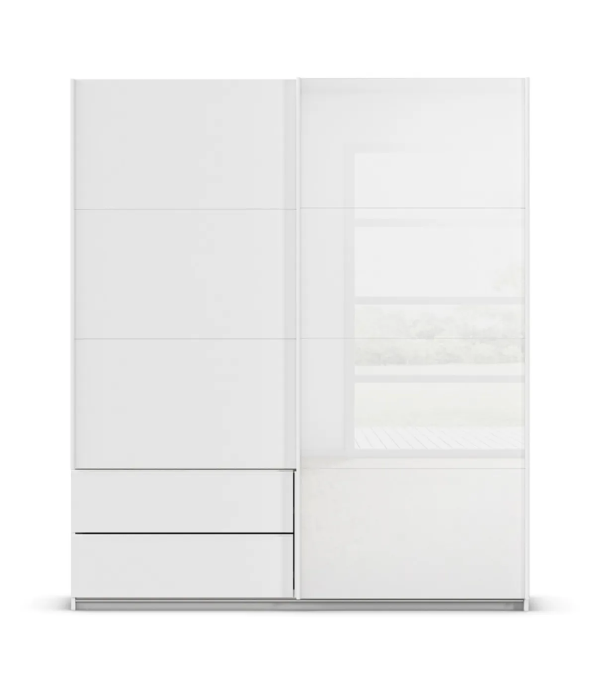 Schwebetürenschrank Elara mit Glas | alpinweiß / weiß | 181 x 210 x 62 cm