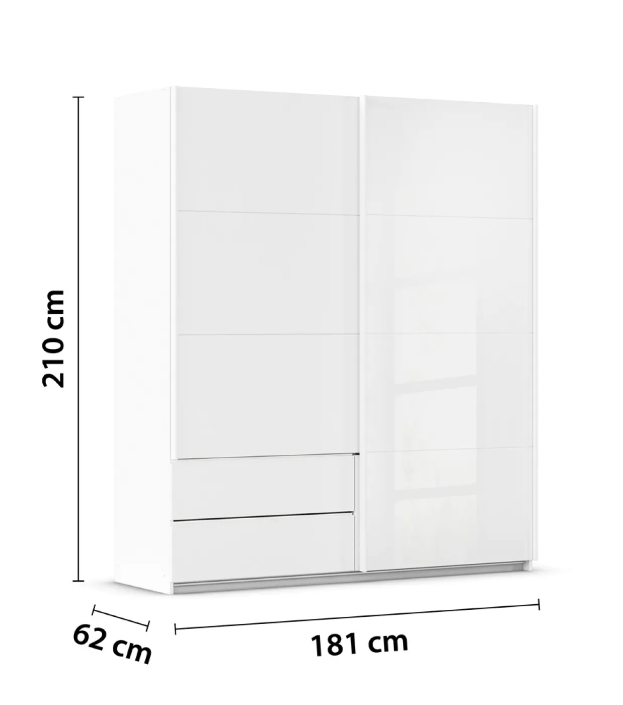 Schwebetürenschrank Elara mit Glas | alpinweiß / weiß | verschiedene Größe