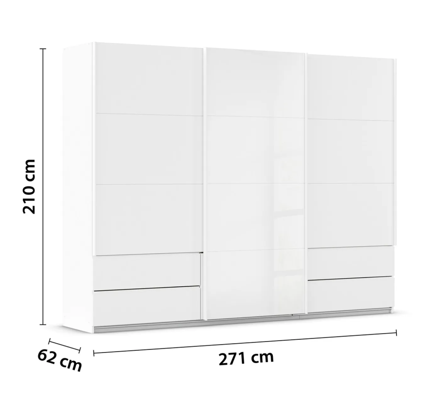 Schwebetürenschrank Elara mit Glas | alpinweiß / weiß | verschiedene Größe