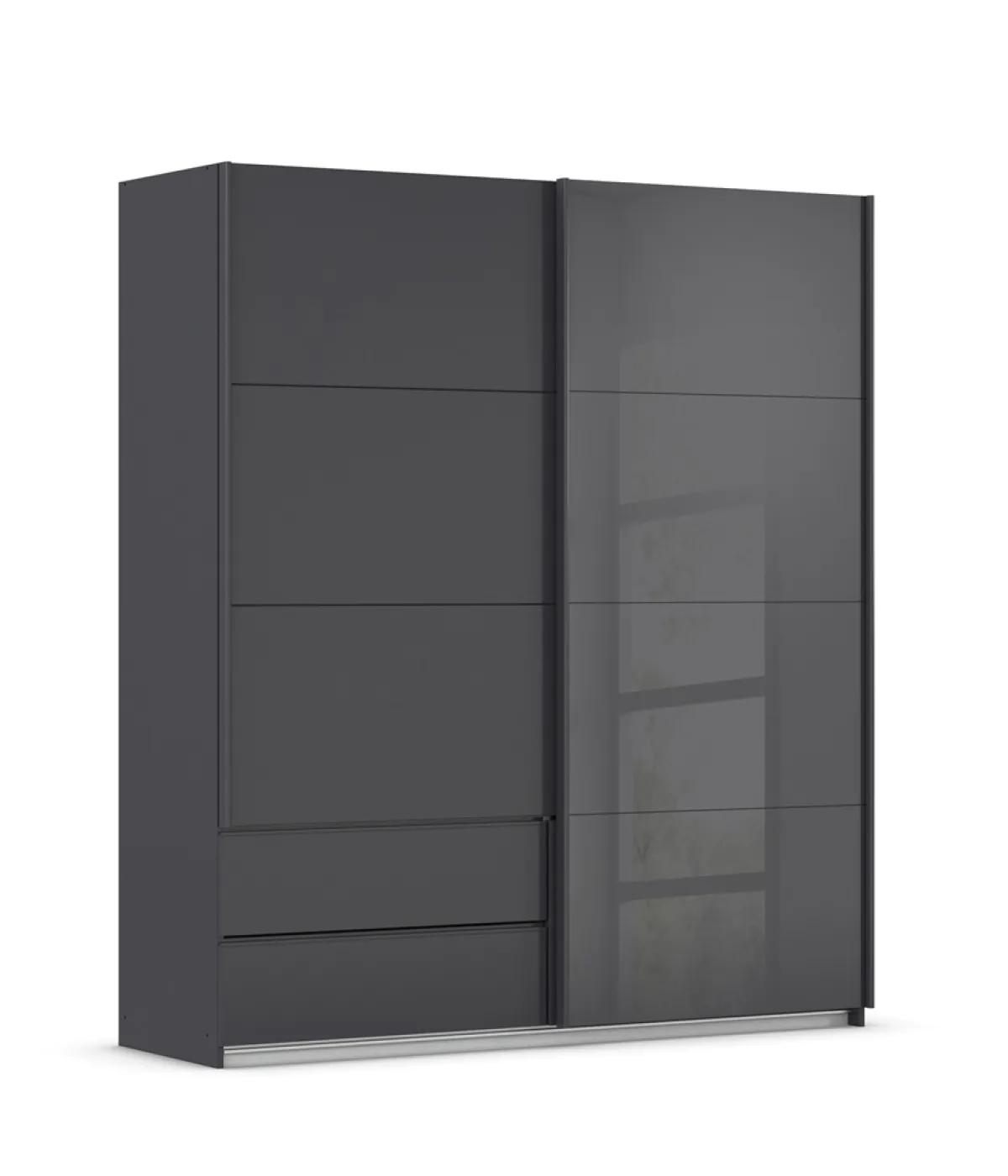Schwebetürenschrank Elara mit Glas | grau metallic / basalt grau | 181 x 210 x 62 cm