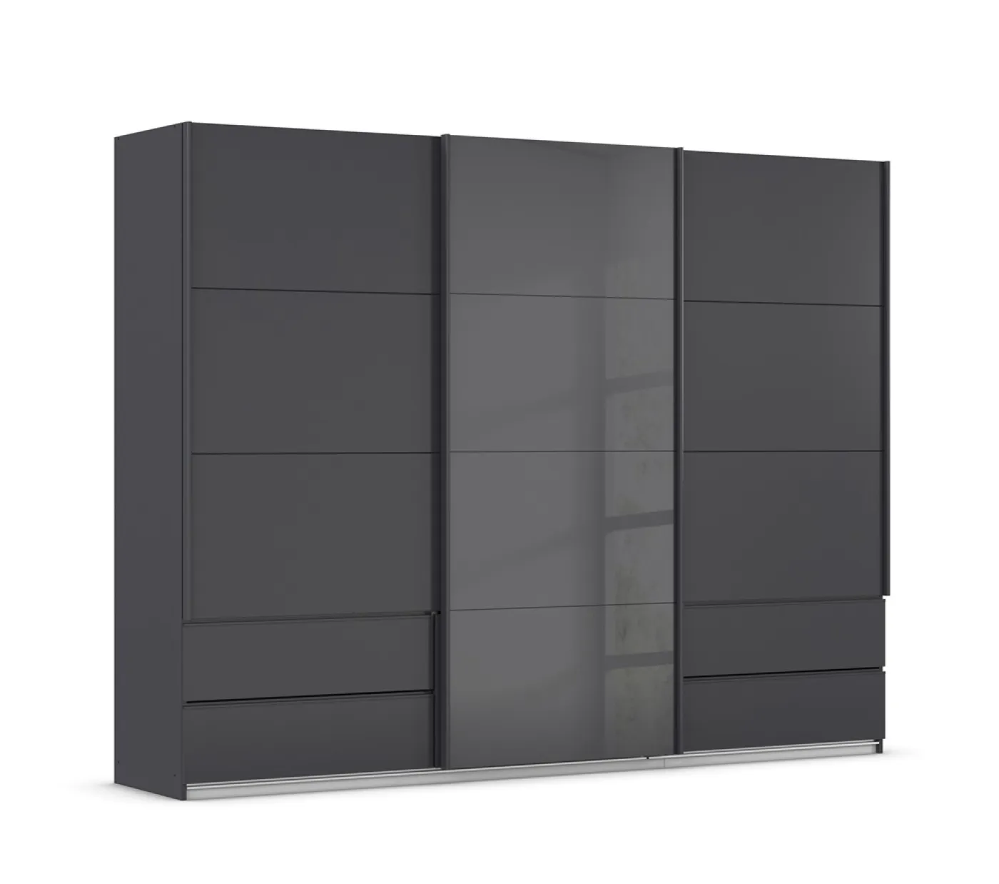 Schwebetürenschrank Elara mit Glas | grau metallic / basalt grau | 271 x 210 x 62 cm