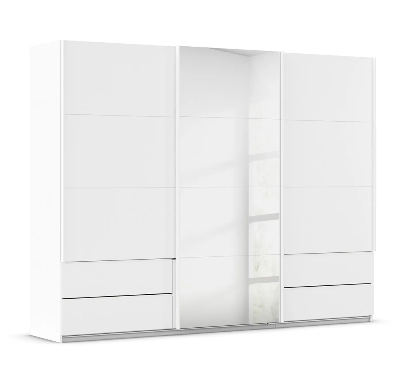 Schwebetürenschrank Elara mit Spiegel | alpinweiß | 271 x 210 x 62 cm