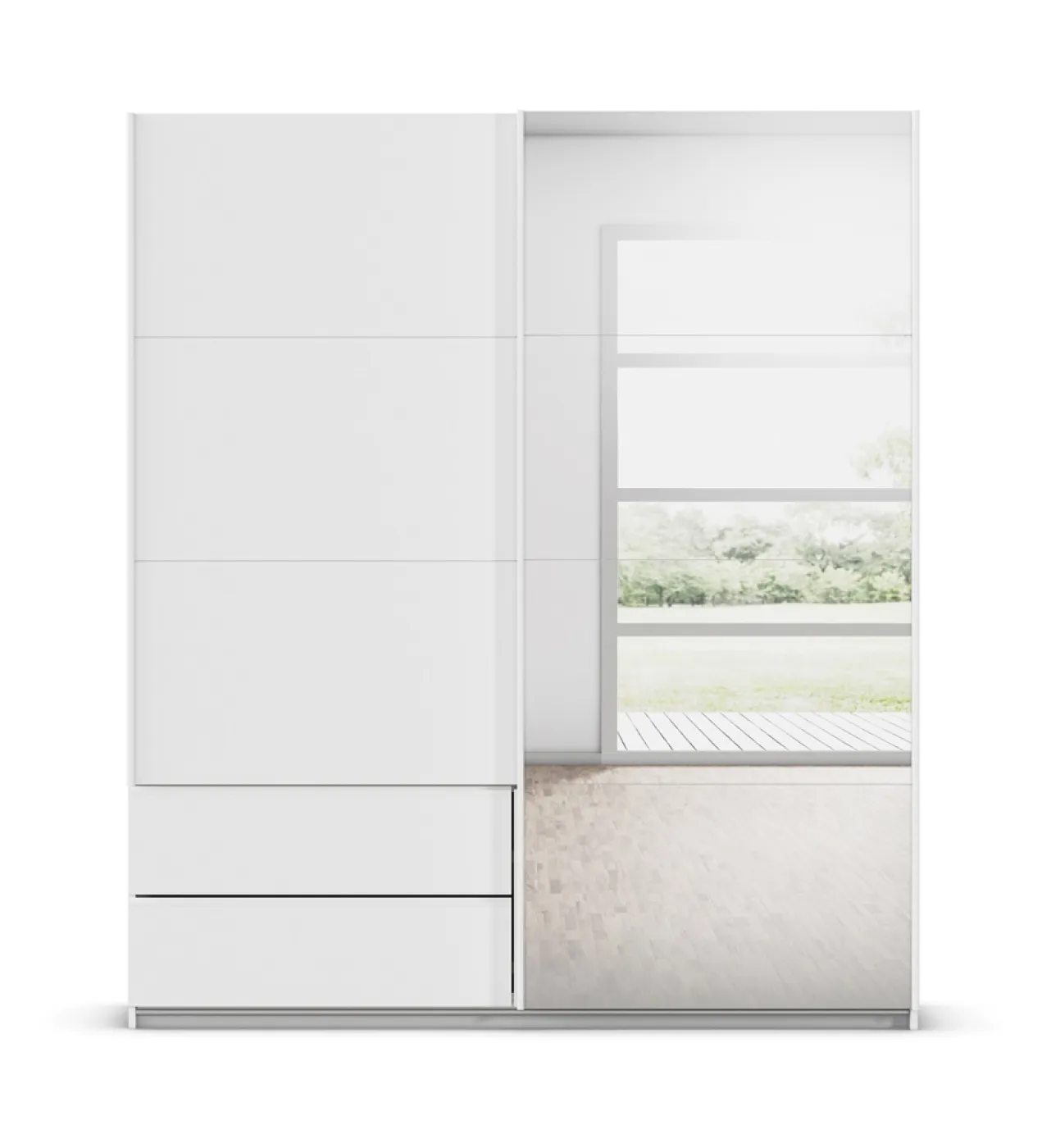 Schwebetürenschrank Elara mit Spiegel | alpinweiß | verschiedene Größe