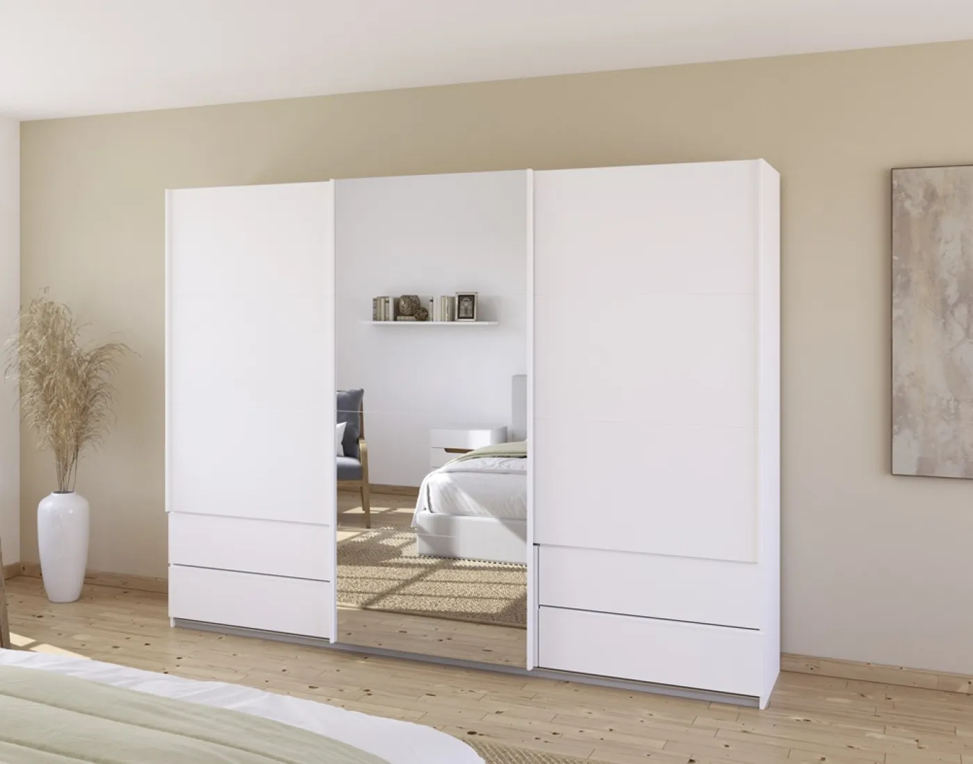 Schwebetürenschrank Elara mit Spiegel | alpinweiß | verschiedene Größe