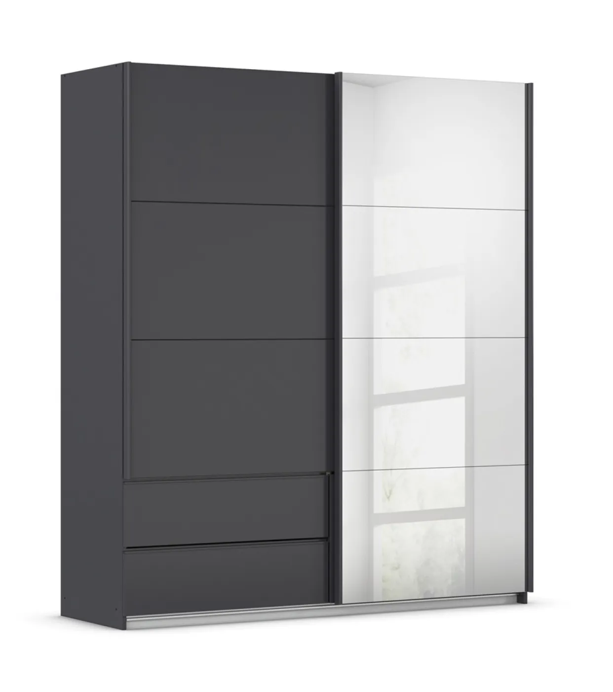 Schwebetürenschrank Elara | mit Spiegel | grau metallic | 181 cm x 210 cm x 62 cm