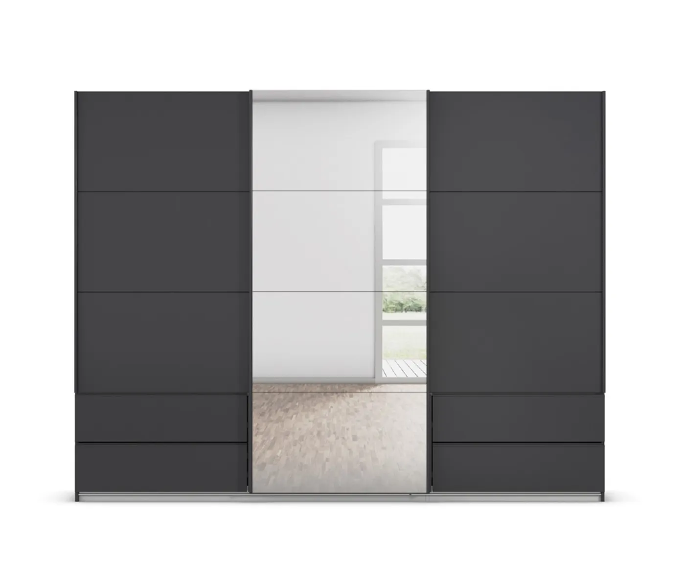 Schwebetürenschrank Elara mit Spiegel | grau metallic | verschiedene Größe